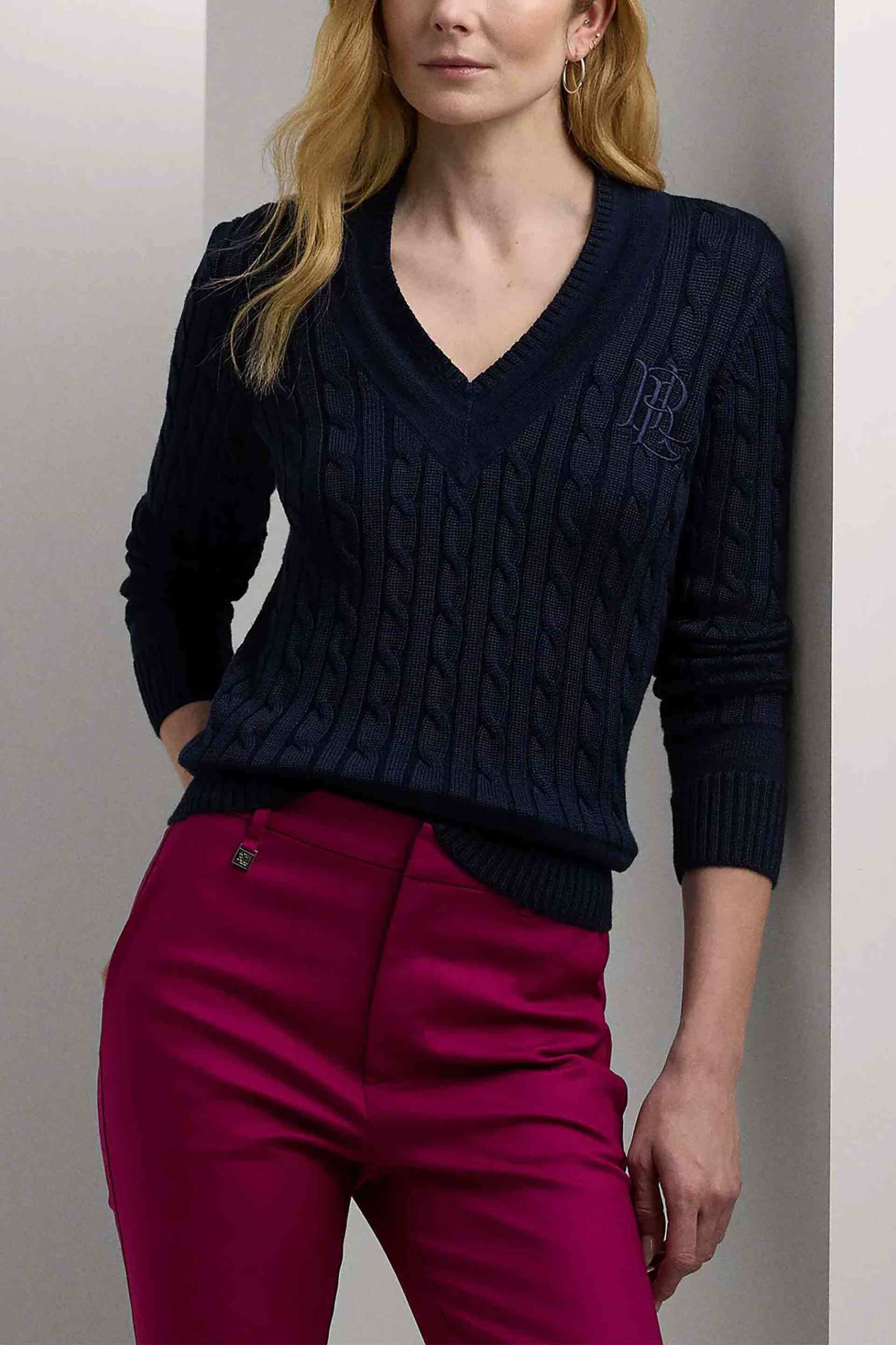 Lauren Ralph Lauren γυναικείο πουλόβερ με cable knit pattern και κεντημένο λογότυπο Relaxed Fit
