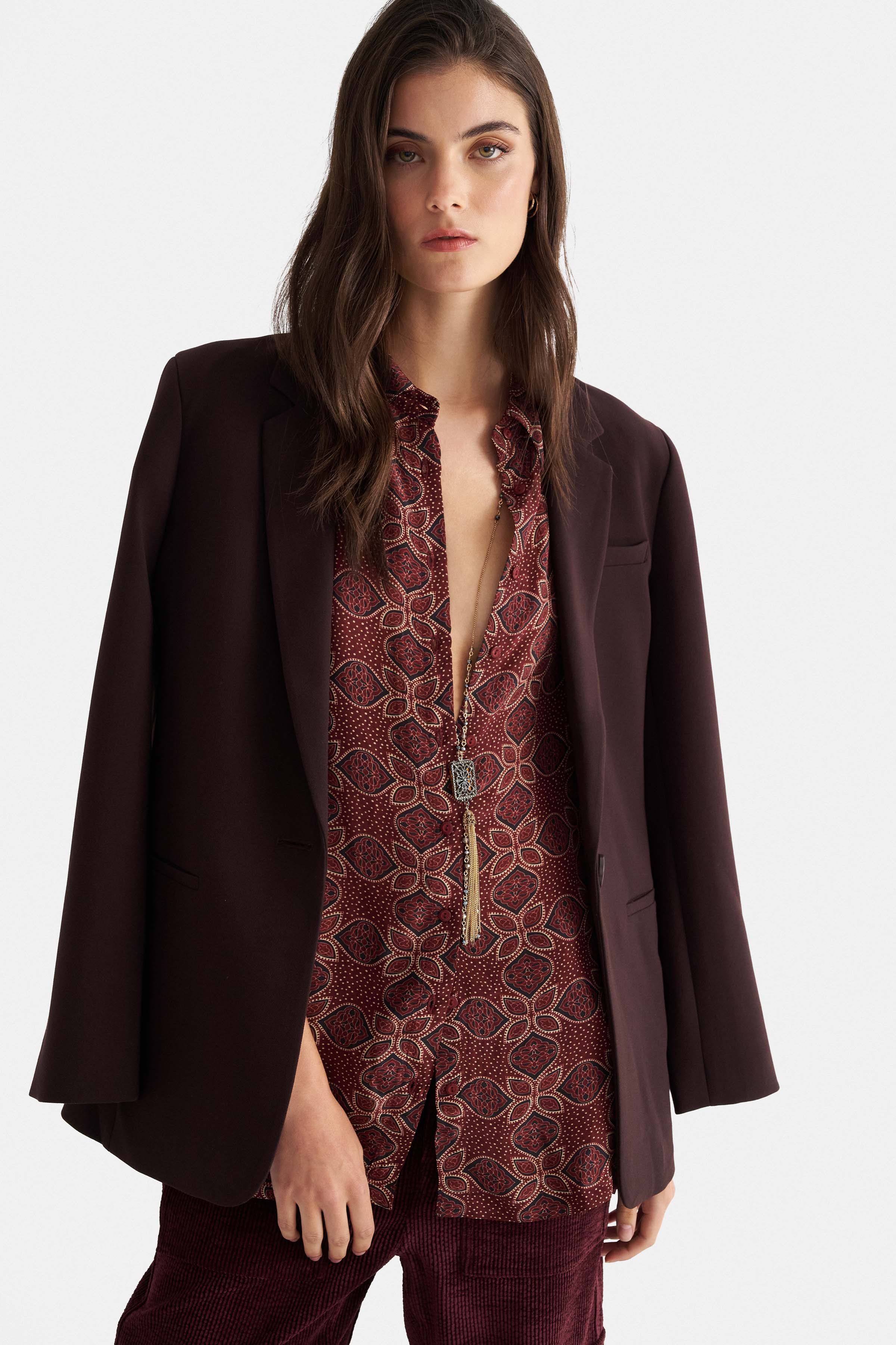 Πουκάμισο boho print - Μπορντό