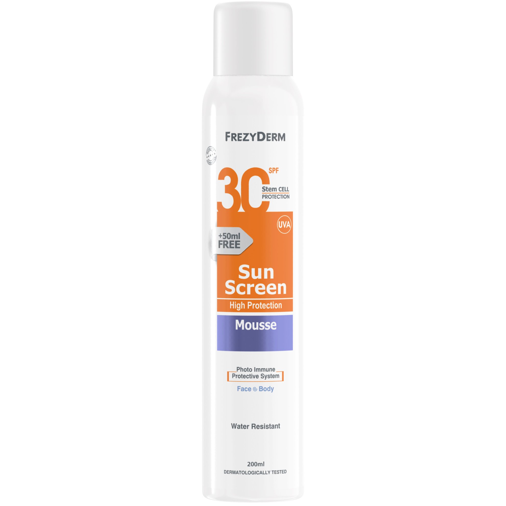 Frezyderm Sun Screen Mousse Spf30 Υψηλή Αντηλιακή Προστασία Προσώπου Σώματος σε Μορφή Αφρού 200ml