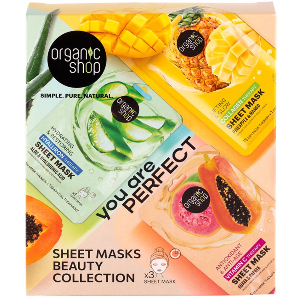 Organic Shop Promo Hyaluron Therapy Hydrating & Restoring Sheet Mask 1 Τεμάχιο & Vitamin C Therapy Antioxidant & Anti Age Sheet Mask 1 Τεμάχιο & Collagen Therapy Lifting & Glow Sheet Mask 1 Τεμάχιο