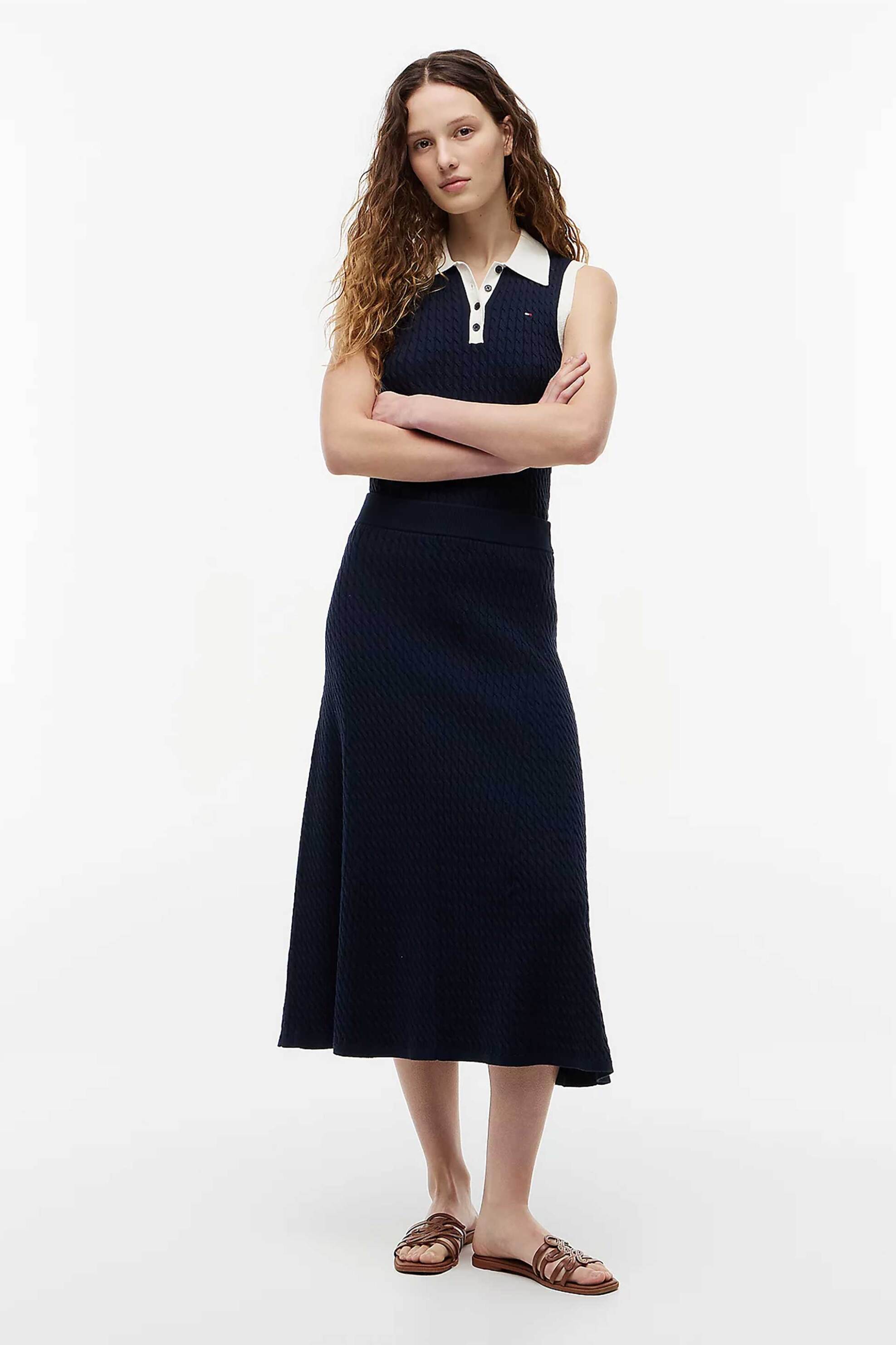 Tommy Hilfiger γυναικείο midi φόρεμα πλεκτό με πόλο γιακά Relaxed Fit