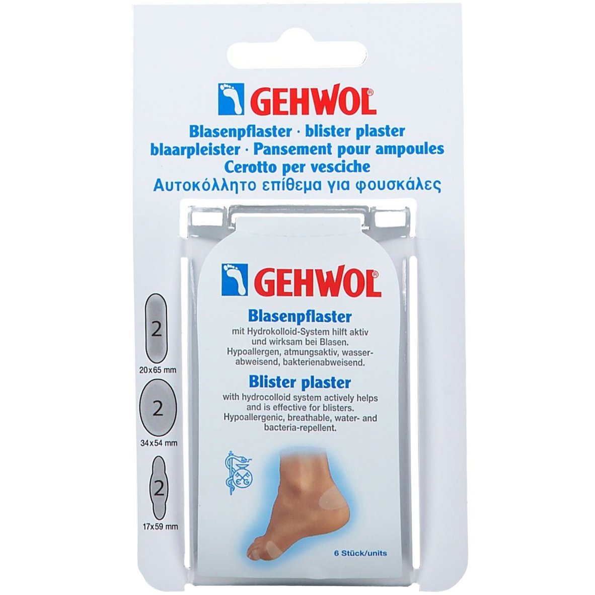 Gehwol Blister Plaster Sorted Αυτοκόλλητο Υδροκολλοειδές Επίθεμα για Φουσκάλες σε Διάφορα Μεγέθη Νέας Γενιάς 3 σε 1 6 Τεμάχια