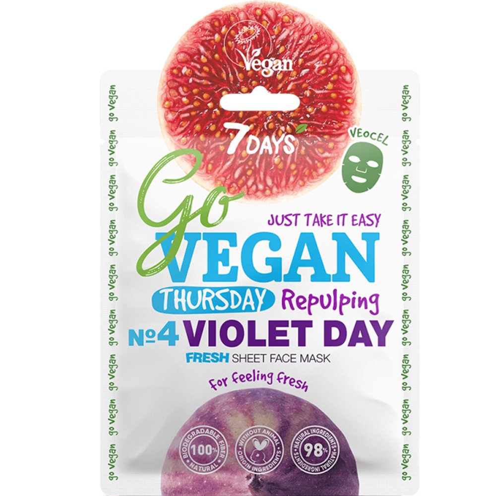 7DAYS Go Vegan Thursday No4 Violet Day Fresh Face Sheet Mask Μάσκα Προσώπου Φυτικής Προέλευσης για Αναζωογόνηση, Τόνωση, Ελαστική & Ομαλή Όψη της Επιδερμίδας 25g