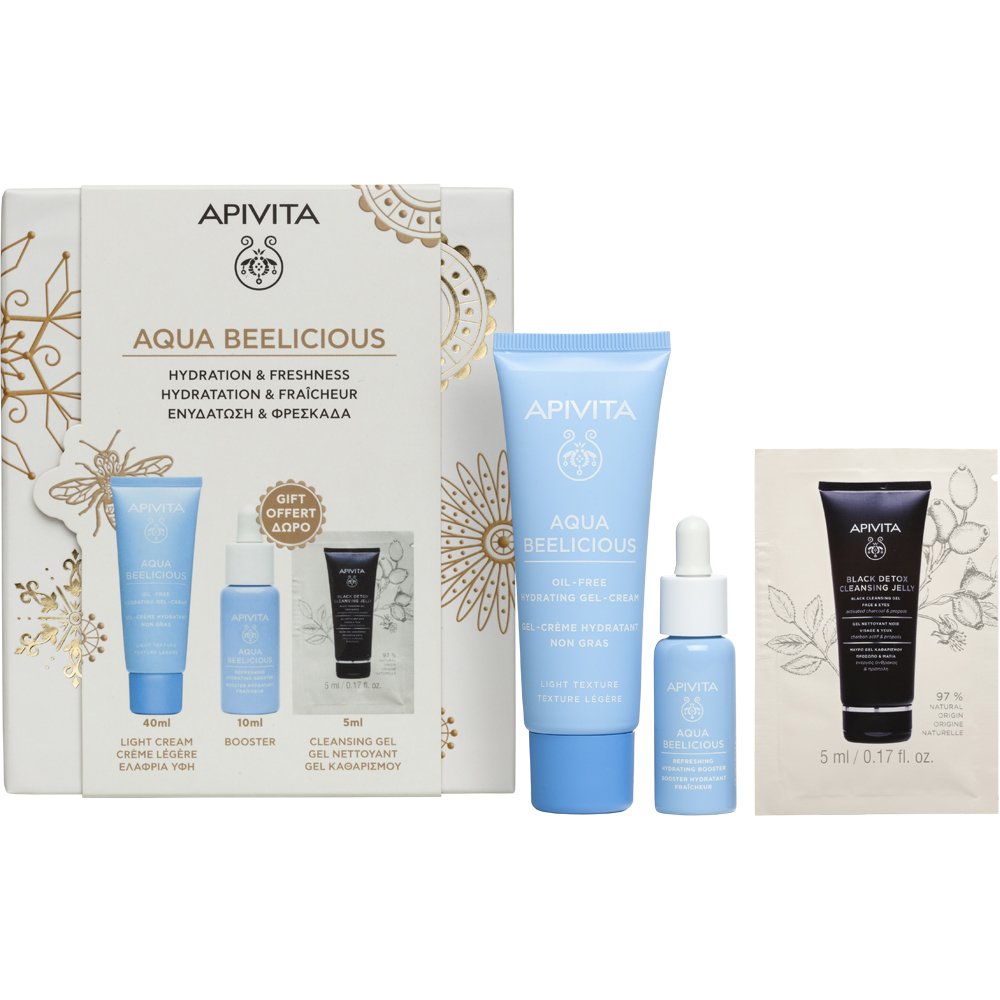 Apivita Promo Aqua Beelicious Oil-Free Hydrating Light Texture Gel-Cream 40ml & Δώρο Refreshing Hydrating Face Booster 10ml & Δώρο Black Detox Cleansing Jelly 5ml