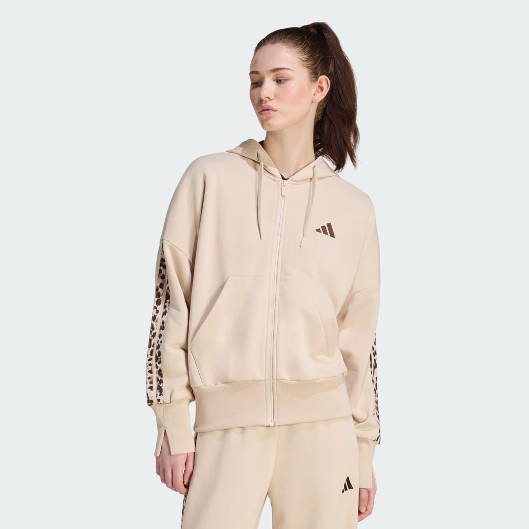 Ζακέτα Seasonal Essentials Animal Print 3-Stripes με φερμουάρ σε όλο το μήκος και κουκούλα