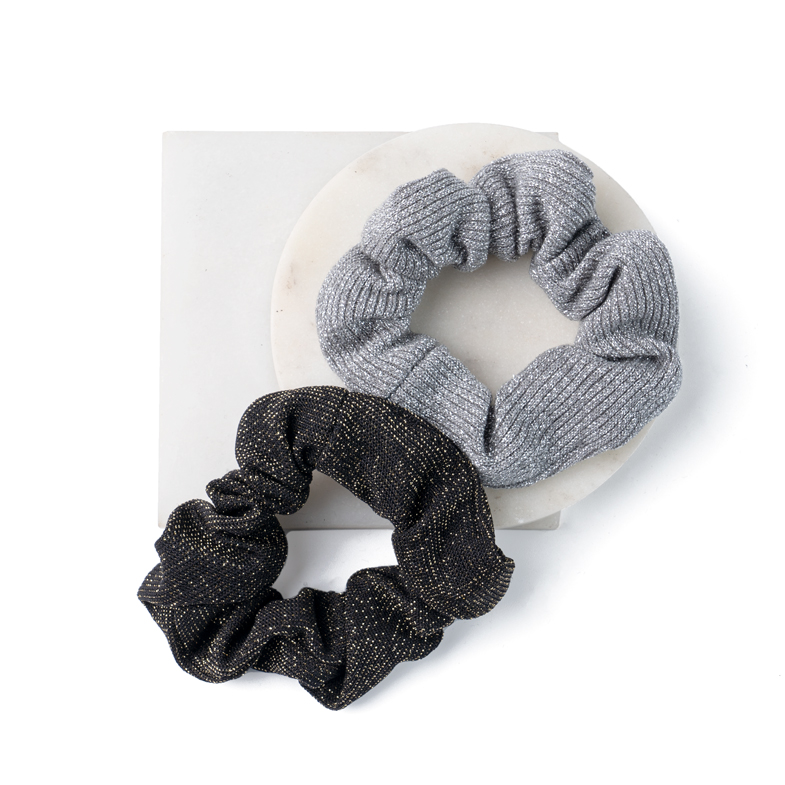 Lurex Scrunchies - Γκρι & Μαύρο