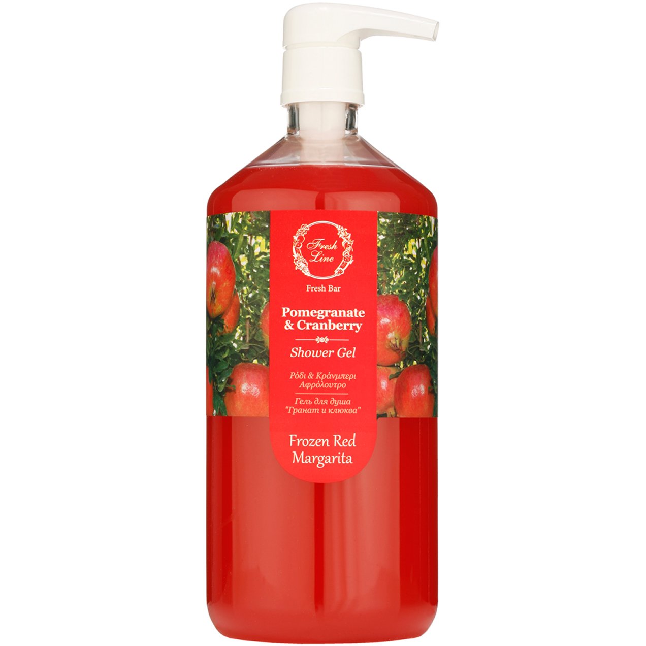 Fresh Line Fresh Bar Pomegranate & Cranberry Shower Gel Frozen Red Margarita Φρουτένιο & Αναζωογονητικό Αφρόλουτρο Σώματος Φυσικής Σύνθεσης με Ρόδι & Κράνμπερι, με Αντλία 1Lt