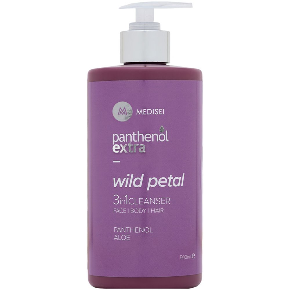 Panthenol Extra Wild Petal 3in1 Cleanser Γυναικείο Αφρόλουτρο για Πρόσωπο, Σώμα & Μαλλιά με Άρωμα Λουλουδιών με Αντλία 500ml