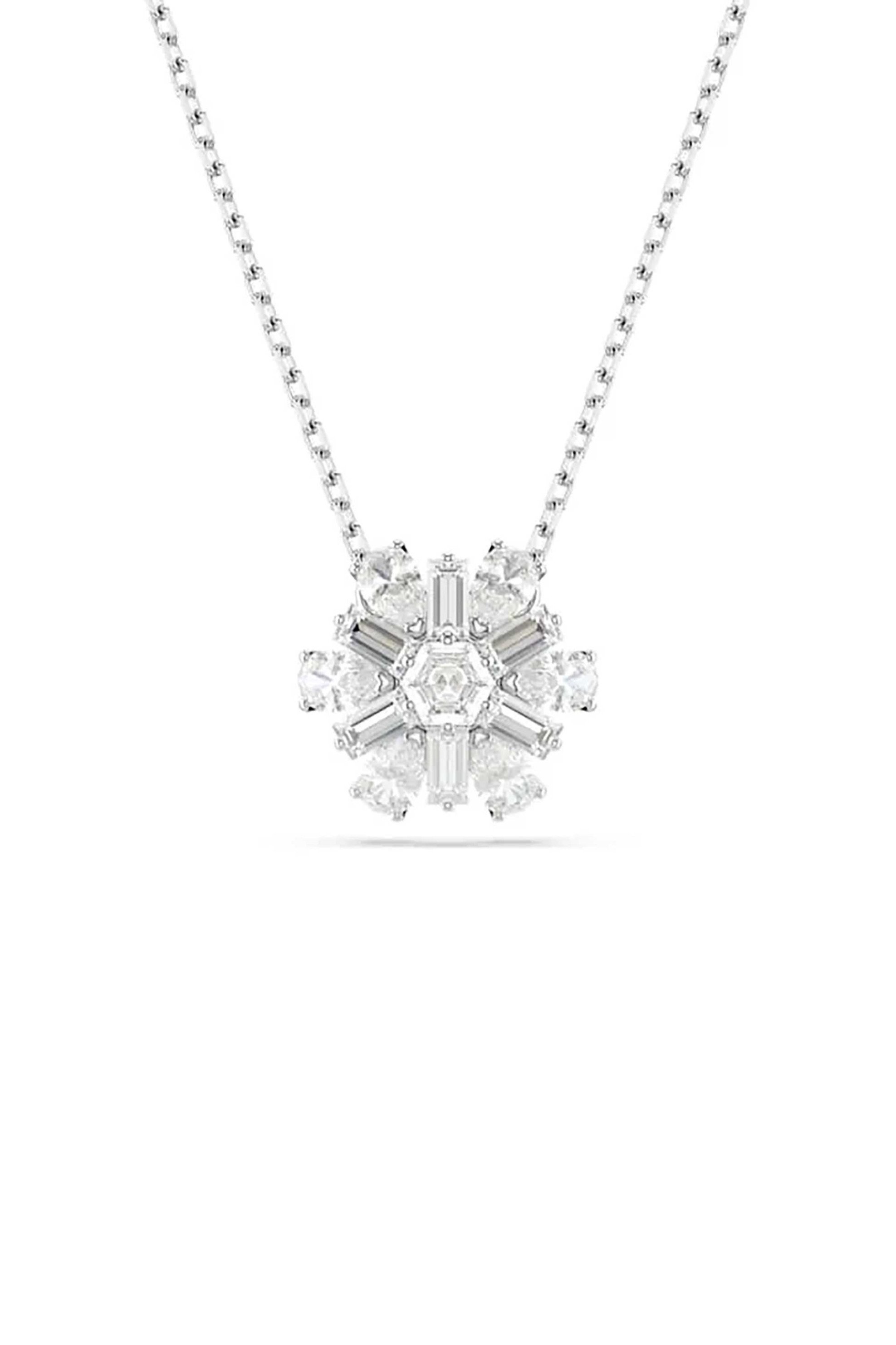 Swarovski γυναικείο μενταγίον, μείξη κοπών, χιονονιφάδα, λευκό, επιμετάλλωση ροδίου "Idyllia"