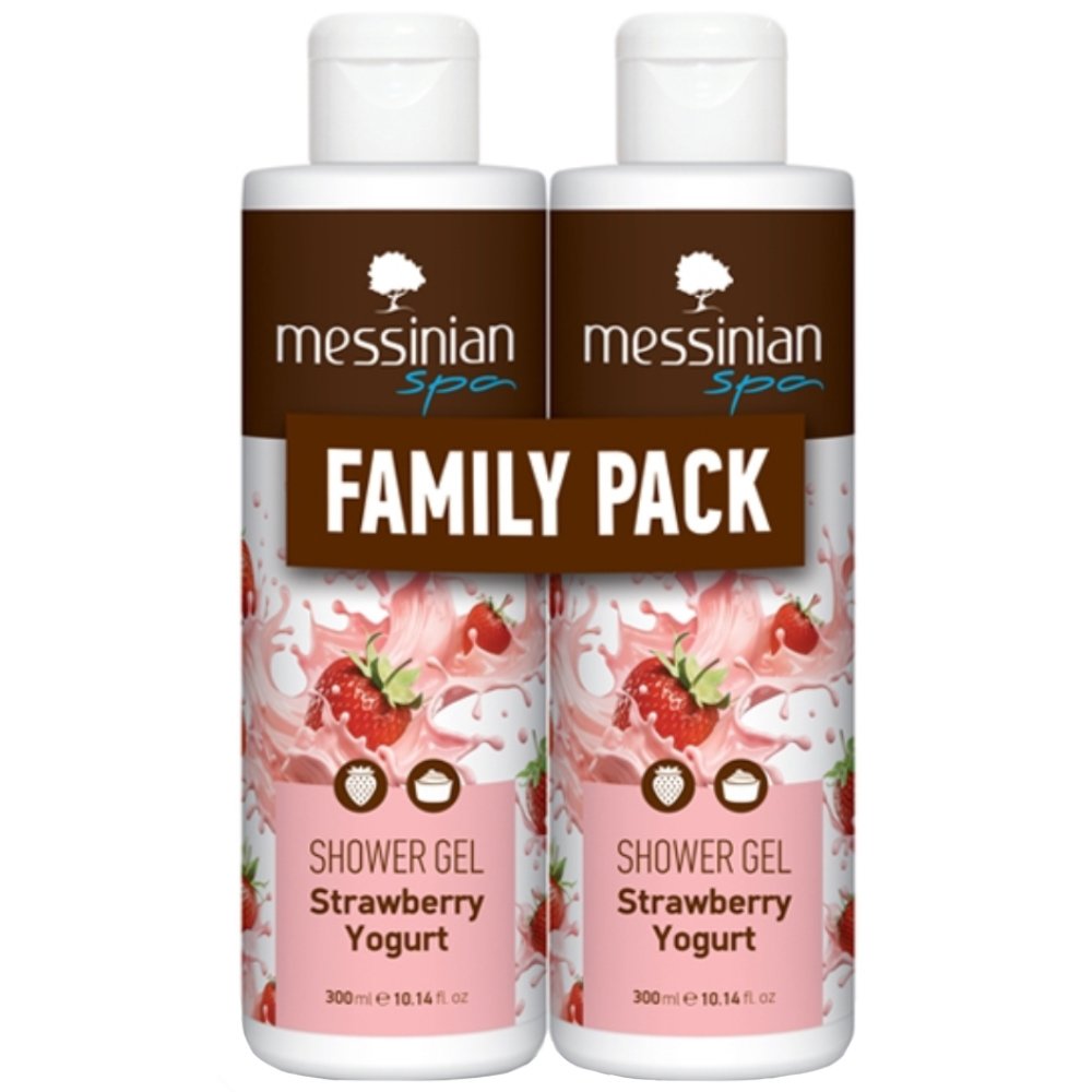 Messinian Spa Promo Strawberry Yogurt Shower Gel Ενυδατικό Αφρόλουτρο με Άρωμα Φράουλα Γιαούρτι για Καθημερινή Χρήση 600ml (2x300ml)
