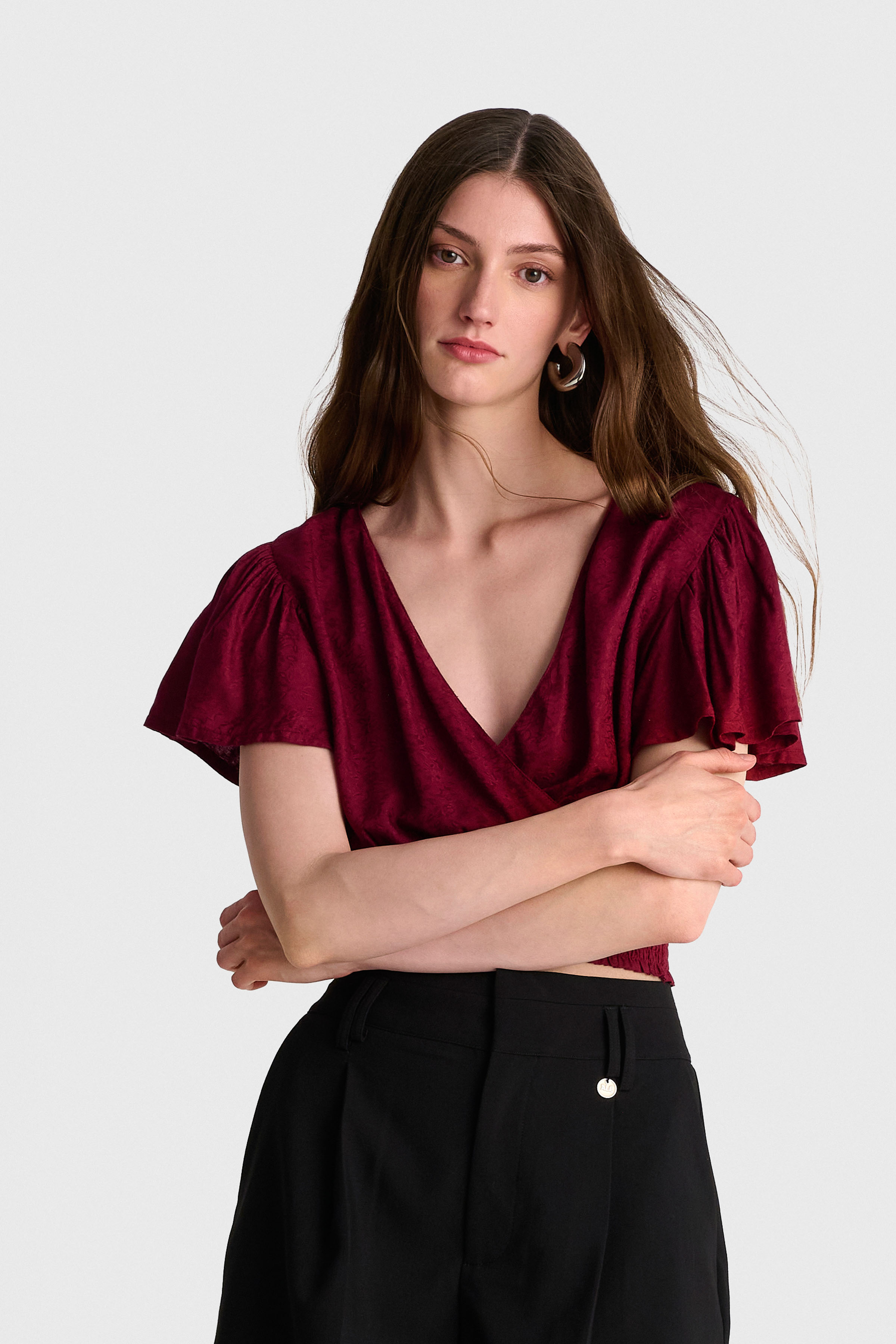 Τοπ cropped μονόχρωμο - BURGUNDY