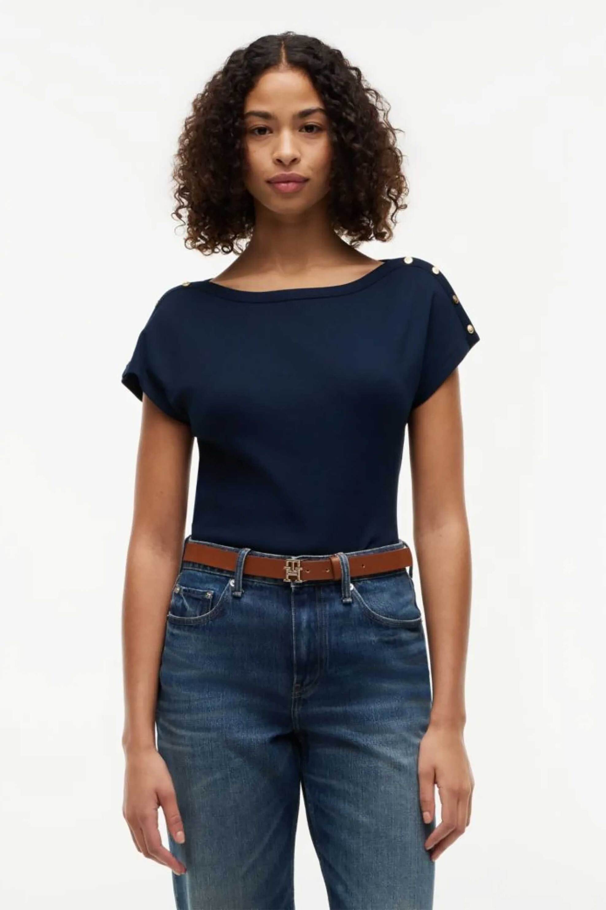 Tommy Hilfiger γυναικείο T-shirt με χρυσά κουμπιά Regular Fit