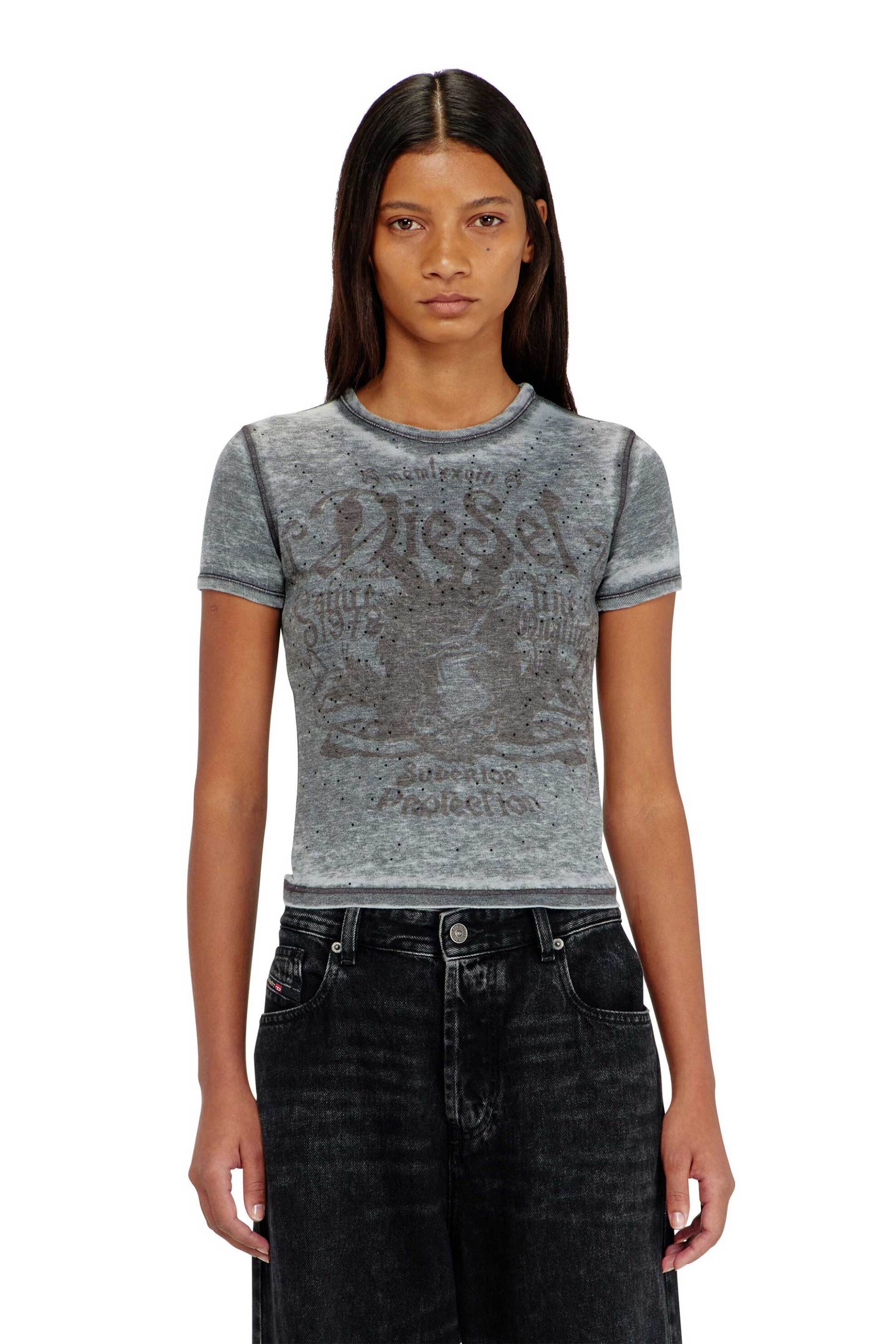 Diesel γυναικείο T-shirt με print από στρας Slim Fit