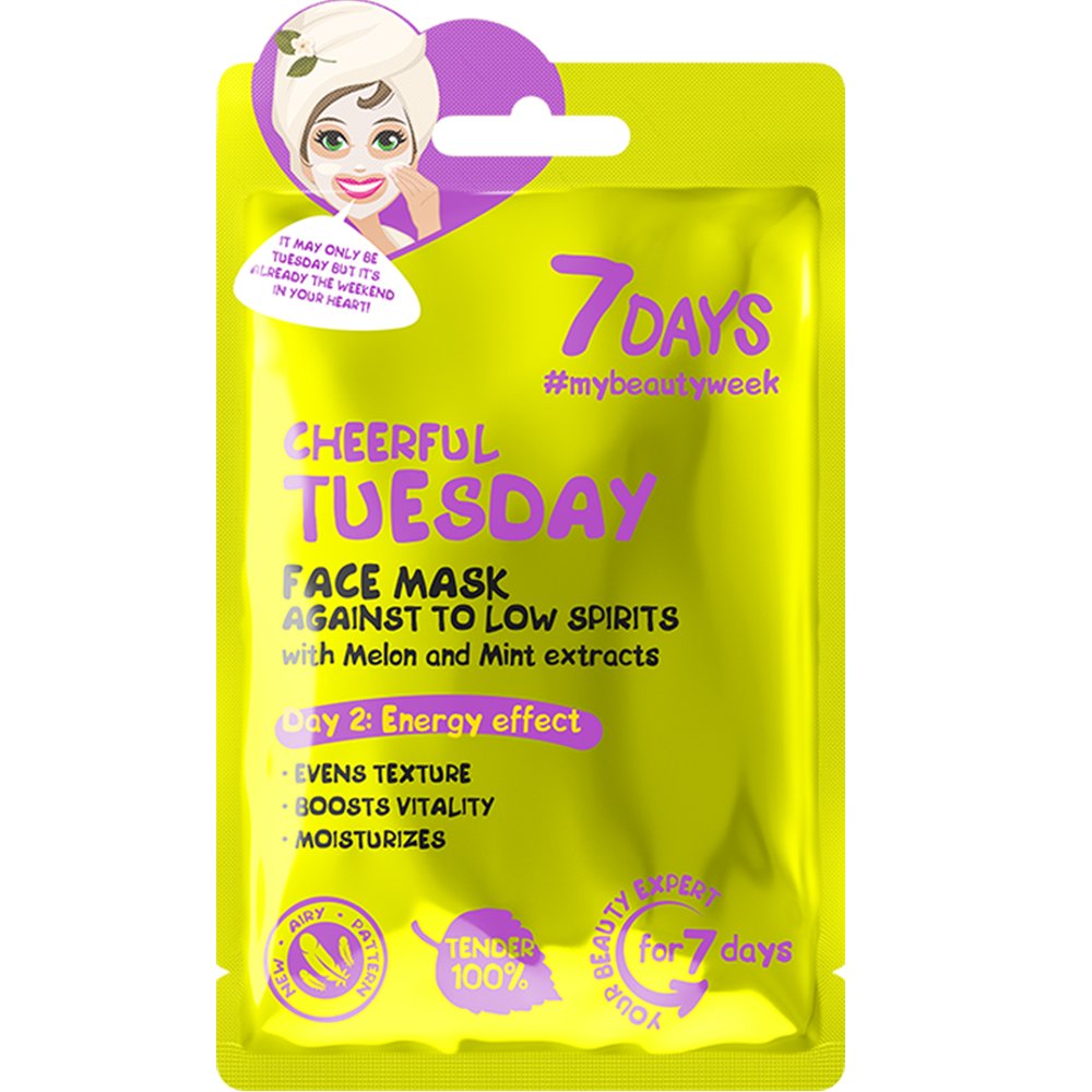 7DAYS Cheerful Tuesday Day 2 Energy Effect Face Sheet Mask Μάσκα Προσώπου με Εκχύλισμα Μέντας & Πεπόνι που Βελτιώνει την Υφή, Ενυδατώνει & Αναζωογονεί το Δέρμα 28g