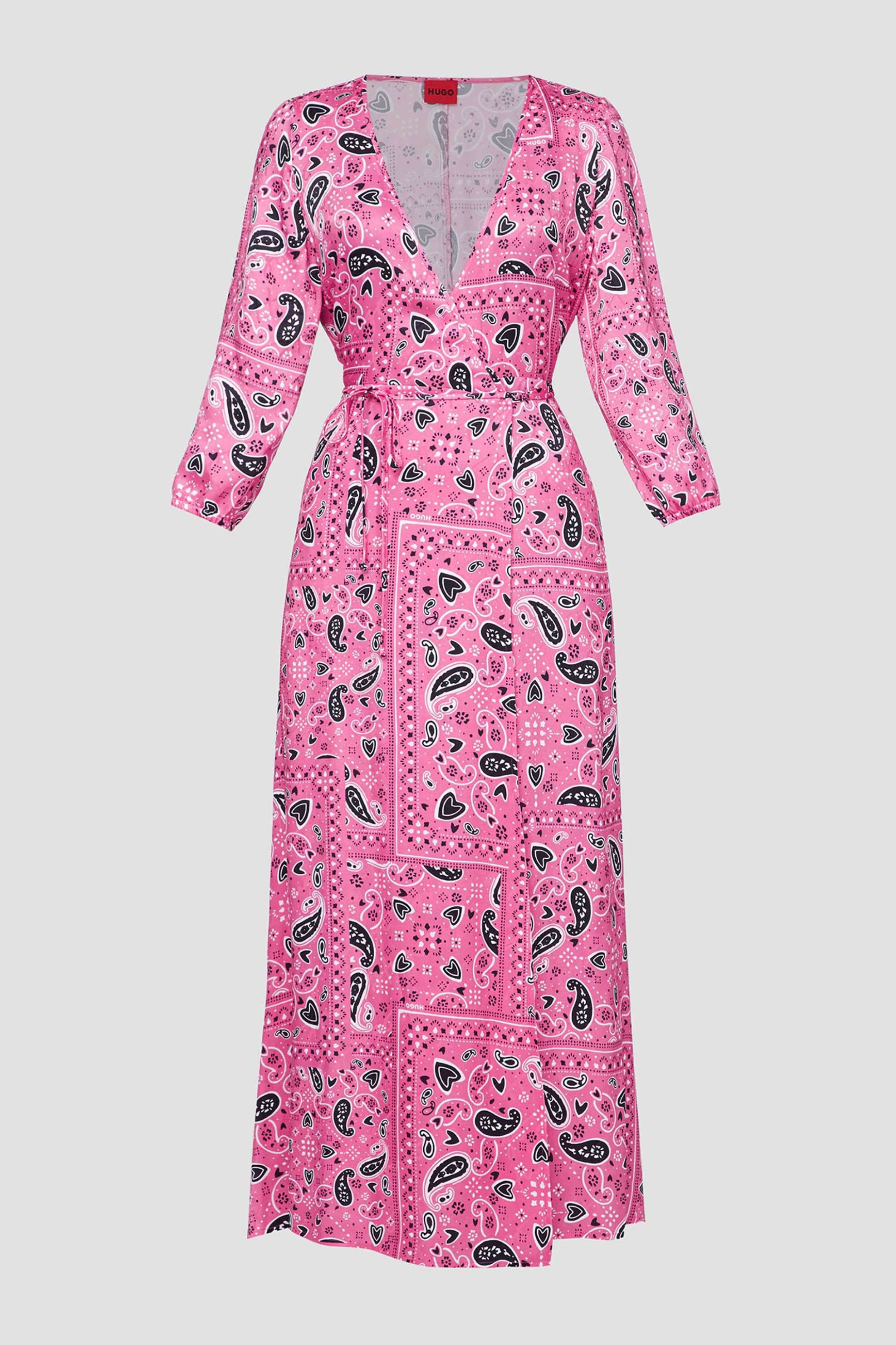 Hugo Boss γυναικείο midi φόρεμα με V λαιμόκοψη και all-over geometrical print "Karone" | 38