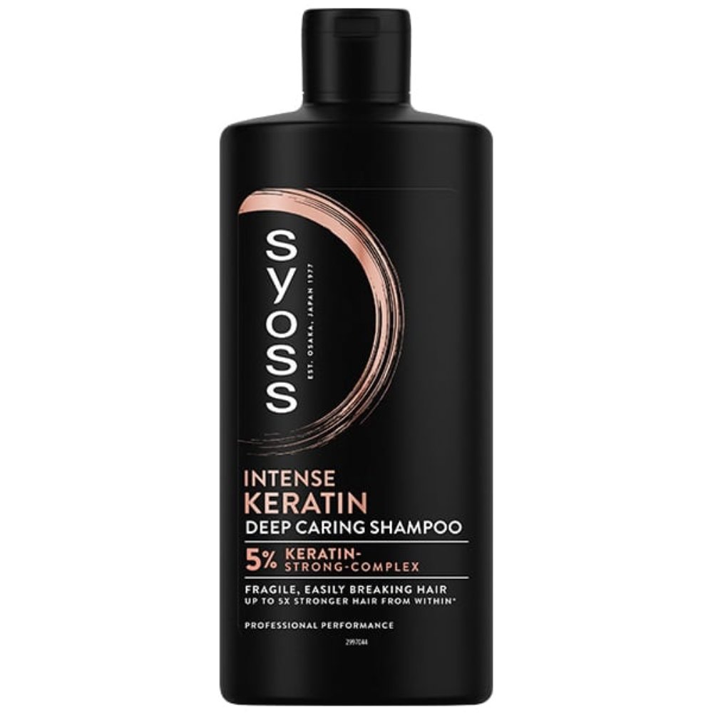 Syoss Intense Keratin 5% Strong & Complex Deep Caring Shampoo Hair Σαμπουάν με Κερατίνη για Αναδόμηση της Τρίχας στα Αδύναμα & Εύθραυστα Μαλλιά 440ml