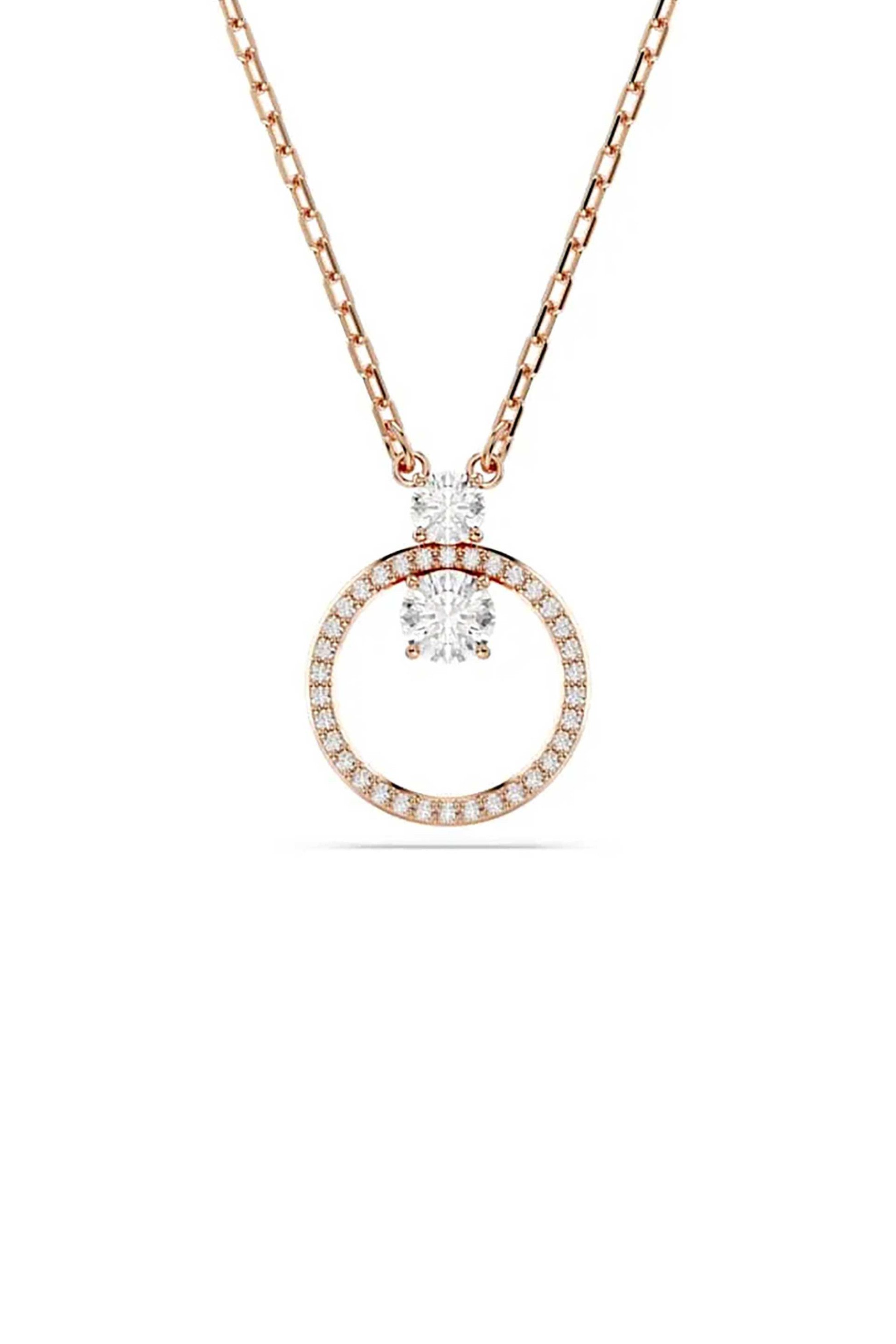 Swarovski γυναικείο μενταγιόν, στρογγυλή κοπή, λευκό, επιμετάλλωση σε ροζ χρυσαφί τόνο "Constella"