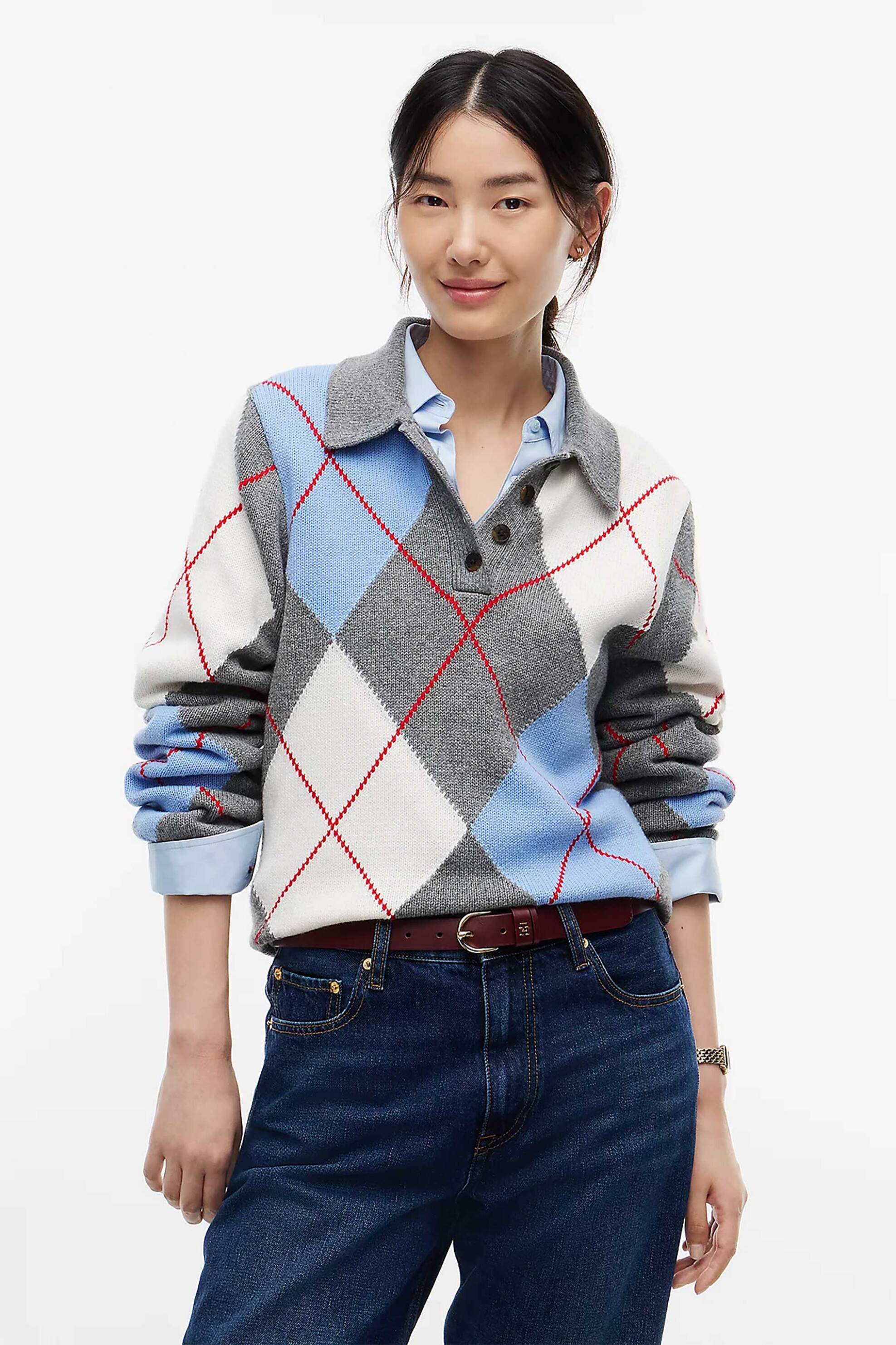 Tommy Hilfiger γυναικεία πλεκτή μπλούζα πόλο με argyle pattern Relaxed Fit