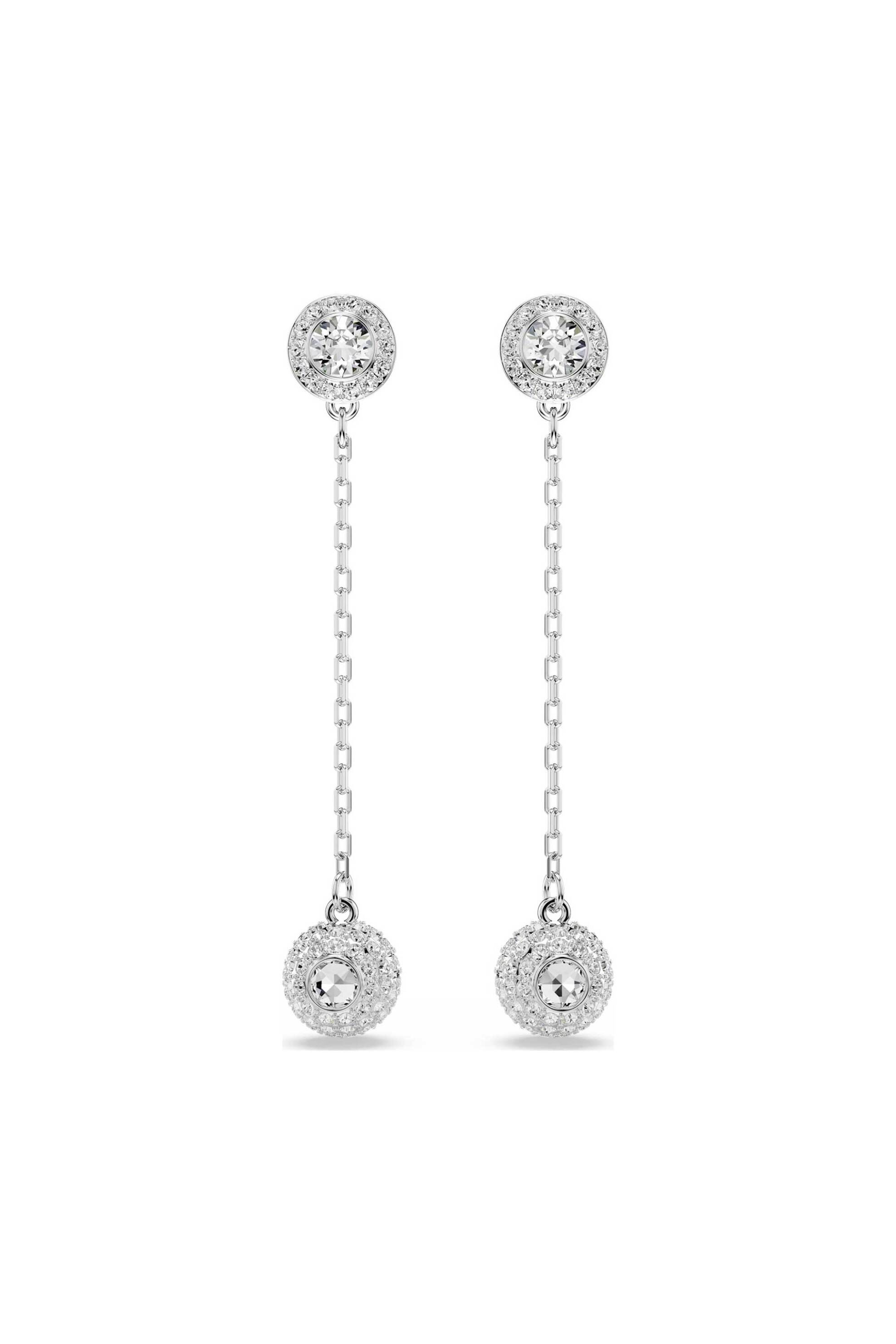 Swarovski γυναικεία σκουλαρίκια-σταγόνα στρογγυλή κοπή, λευκά, επιμετάλλωση ροδίου "Una Angelic"