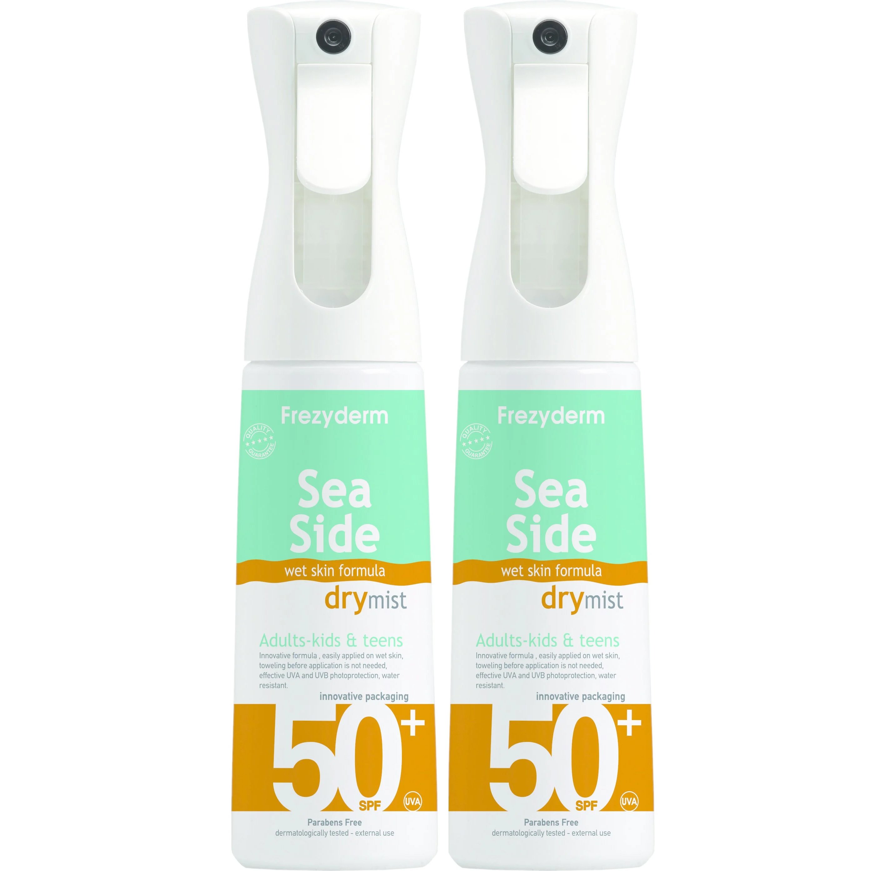 Σετ Frezyderm Sea Side Dry Mist Family Spray Spf50+, 2x300ml,Αντηλιακό Mist Πολύ Υψηλής Προστασίας για Όλη την Οικογένεια