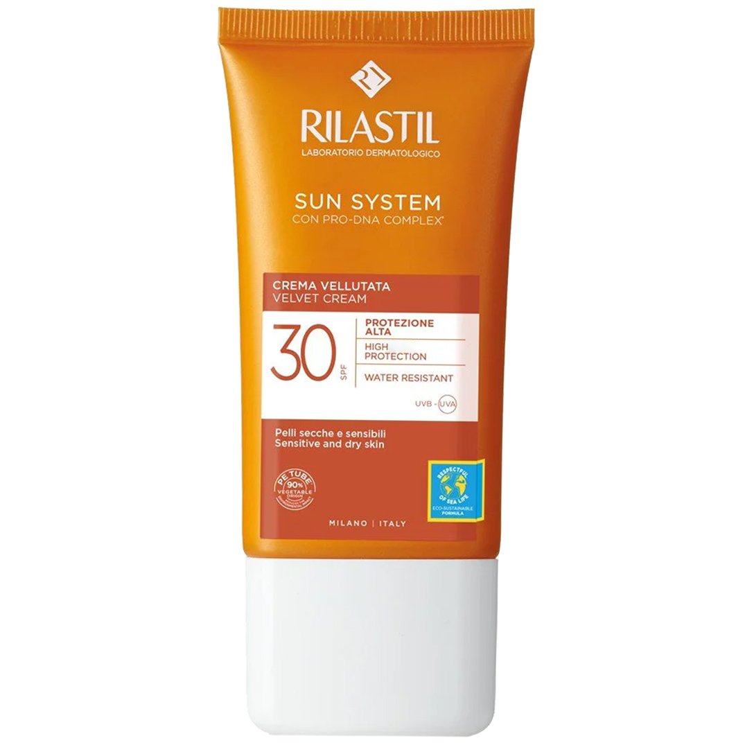 Rilastil Sun System Velvet Face Cream Spf30, Αντηλιακή, Ενυδατική Κρέμα Προσώπου Υψηλής Προστασίας 50ml