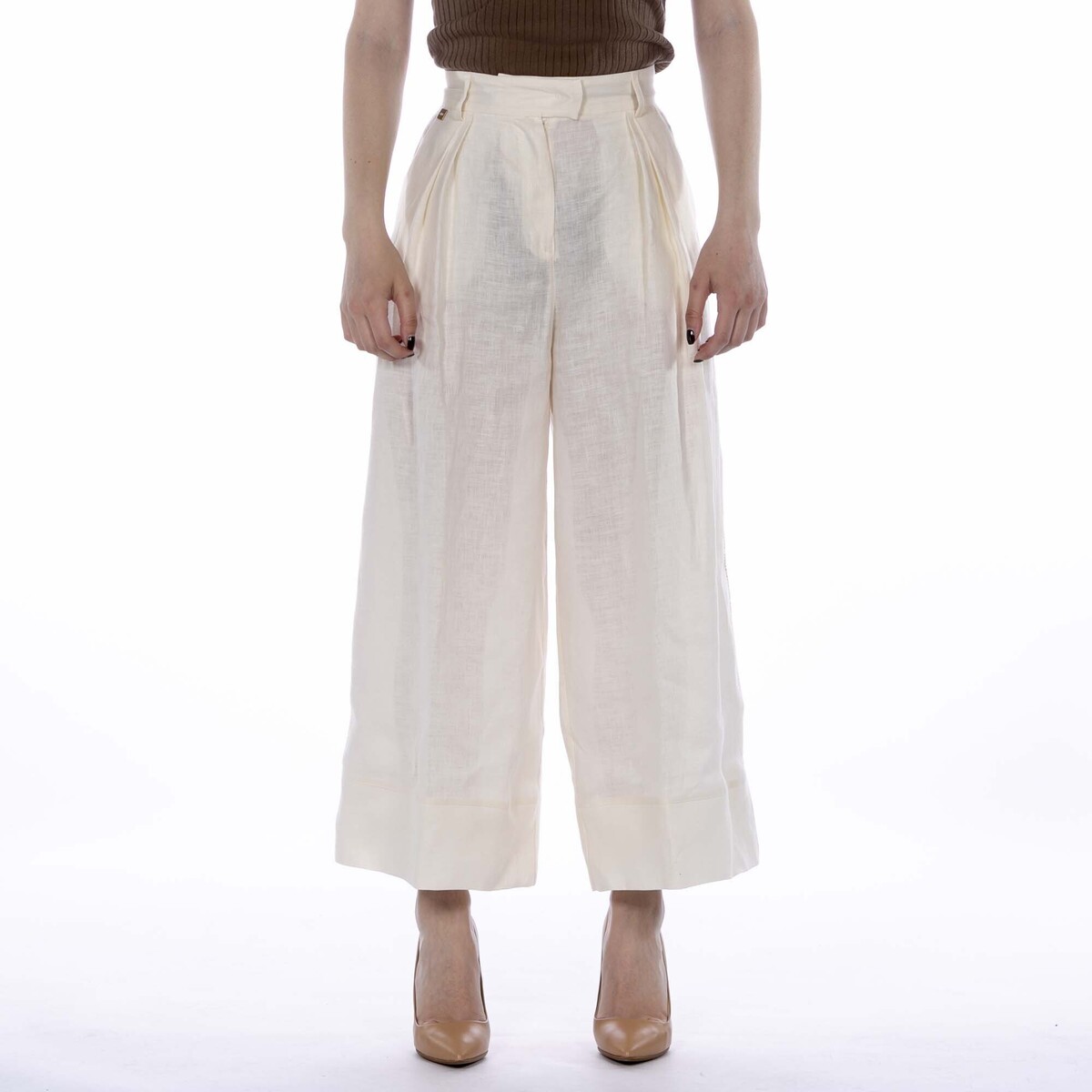 Παντελόνια Manila Grace Crop Manila Grace Ecru