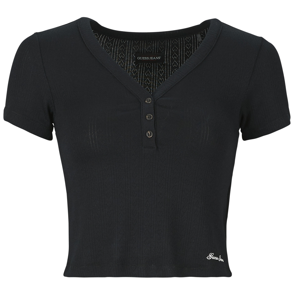 T-shirt με κοντά μανίκια Guess GJ POINTELLE SS HENLEY