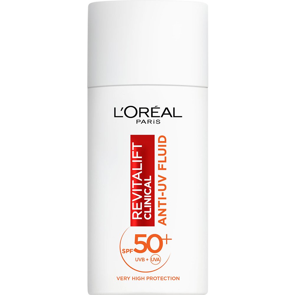 L'Oreal Paris Revitalift Clinical Spf50+ Vitamin C Anti-UV Fluid Λεπτόρρευστη Κρέμα Ημέρας Προσώπου, Πολύ Υψηλής Αντηλιακής Προστασίας με Αντιοξειδωτική Δράση 50ml