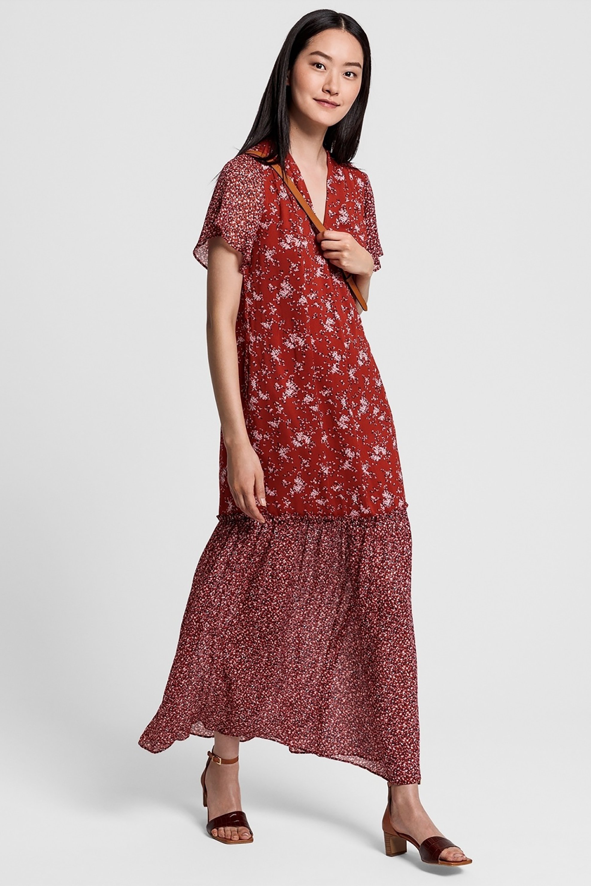 Gant γυναικείο maxi φόρεμα με βολάν και floral print