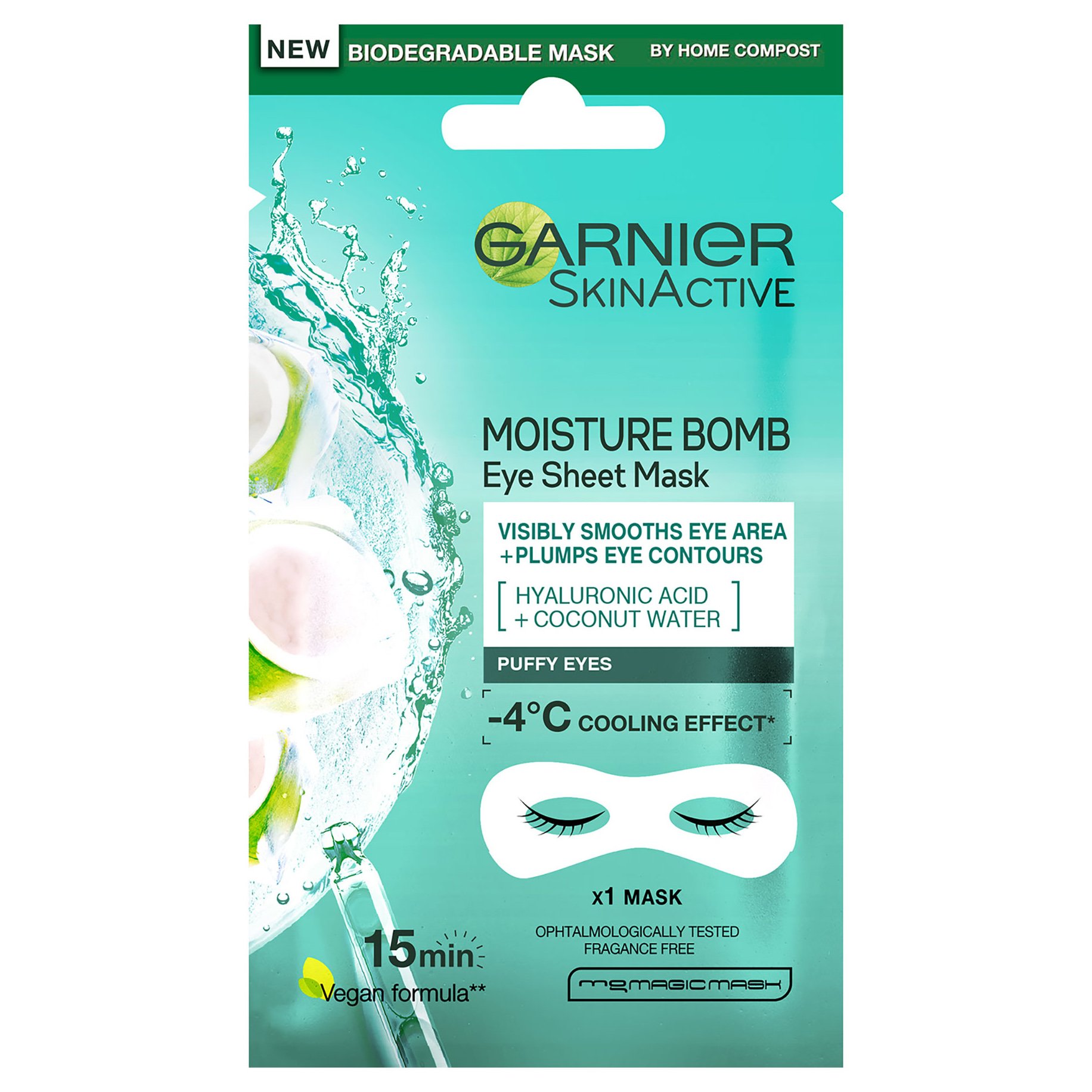 Garnier Skinactive Moisture Bomb Eye Sheet Mask Ενυδατική Υφασμάτινη Μάσκα Ματιών με Νερό Καρύδας & Υαλουρονικό Οξύ 1x6g
