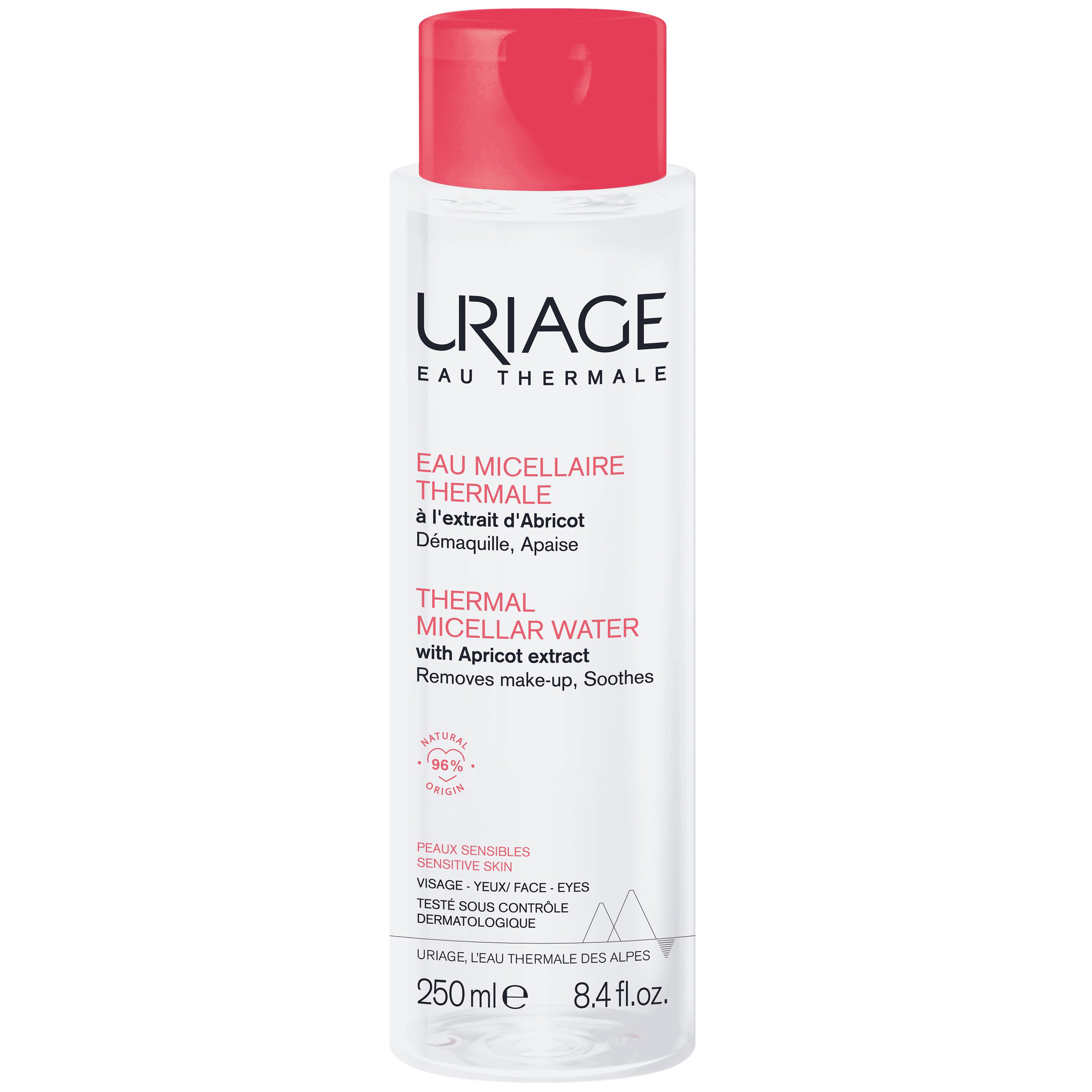 Uriage Thermal Micellar Water with Apricot Extract Ιαματικό Μικυλλιακό Νερό για Ντεμακιγιάζ με Βερίκοκο, Κατάλληλο για Ευαίσθητες Επιδερμίδες 250ml