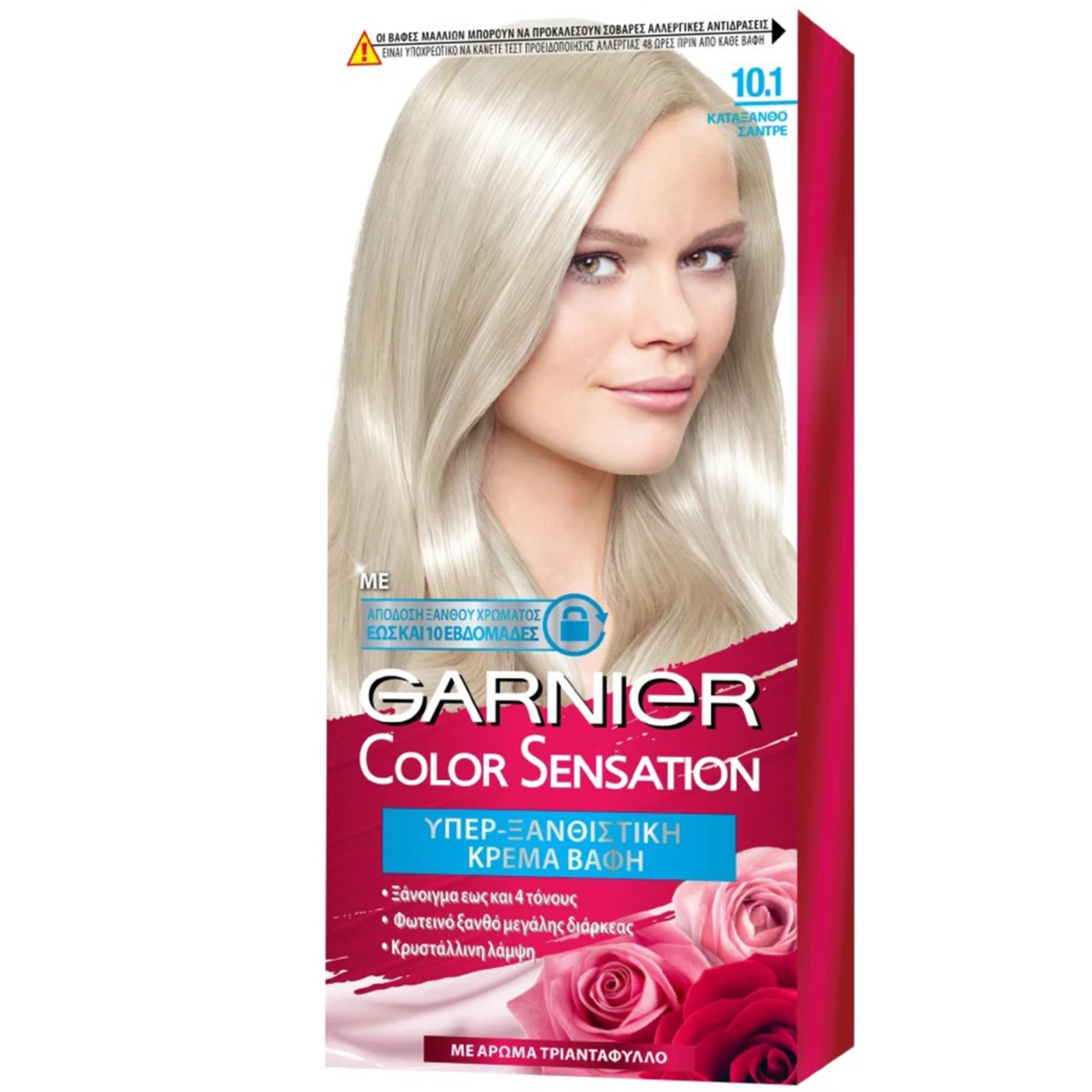 Garnier Color Sensation Permanent Hair Color Kit Μόνιμη Κρέμα Βαφή Μαλλιών με Άρωμα Τριαντάφυλλο 1 Τεμάχιο - 10.1 Κατάξανθο Σαντρέ