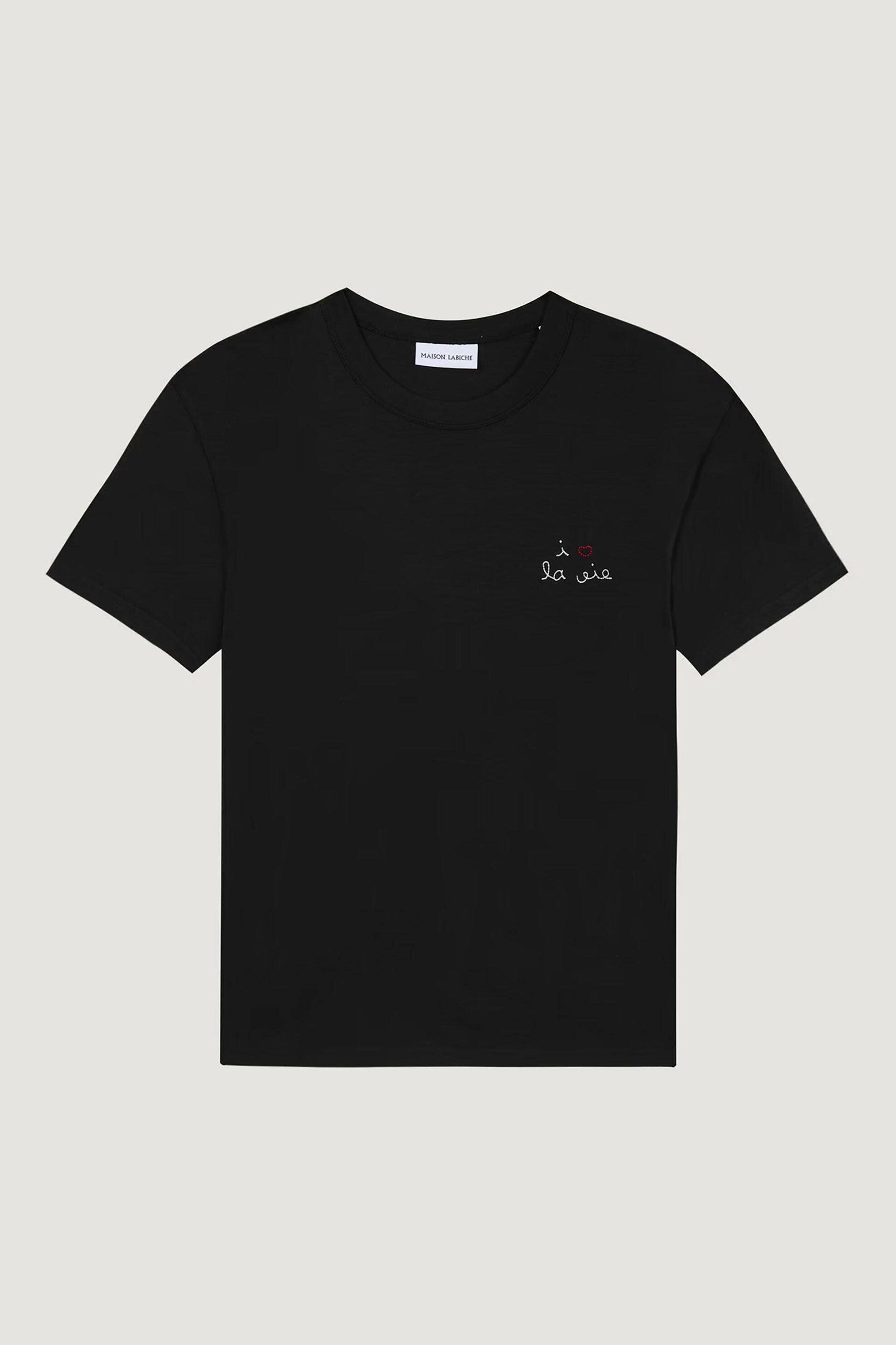 Maison Labiche γυναικείο βαμβακερό T-shirt μονόχρωμο με κεντημένο lettering "I Love La Vie"