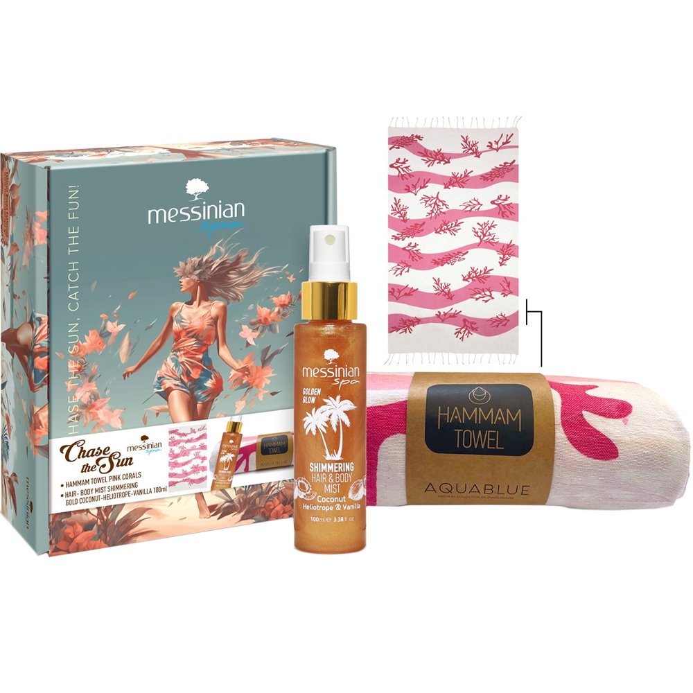 Messinian Spa Promo Golden Glow Shimmering Hair & Body Mist 100ml & Hammam Towel Pink Corals 1 Τεμάχιο