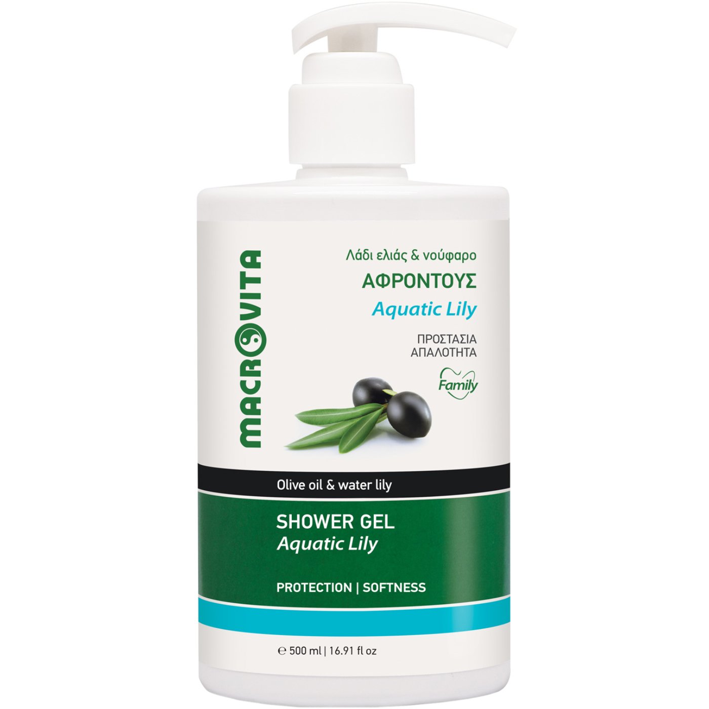 Macrovita Aquatic Lily & Olive Oil Shower Gel Ενυδατικό Αφρόλουτρο με Λάδι Ελιάς & Νούφαρο για Όλη την Οικογένεια 500ml