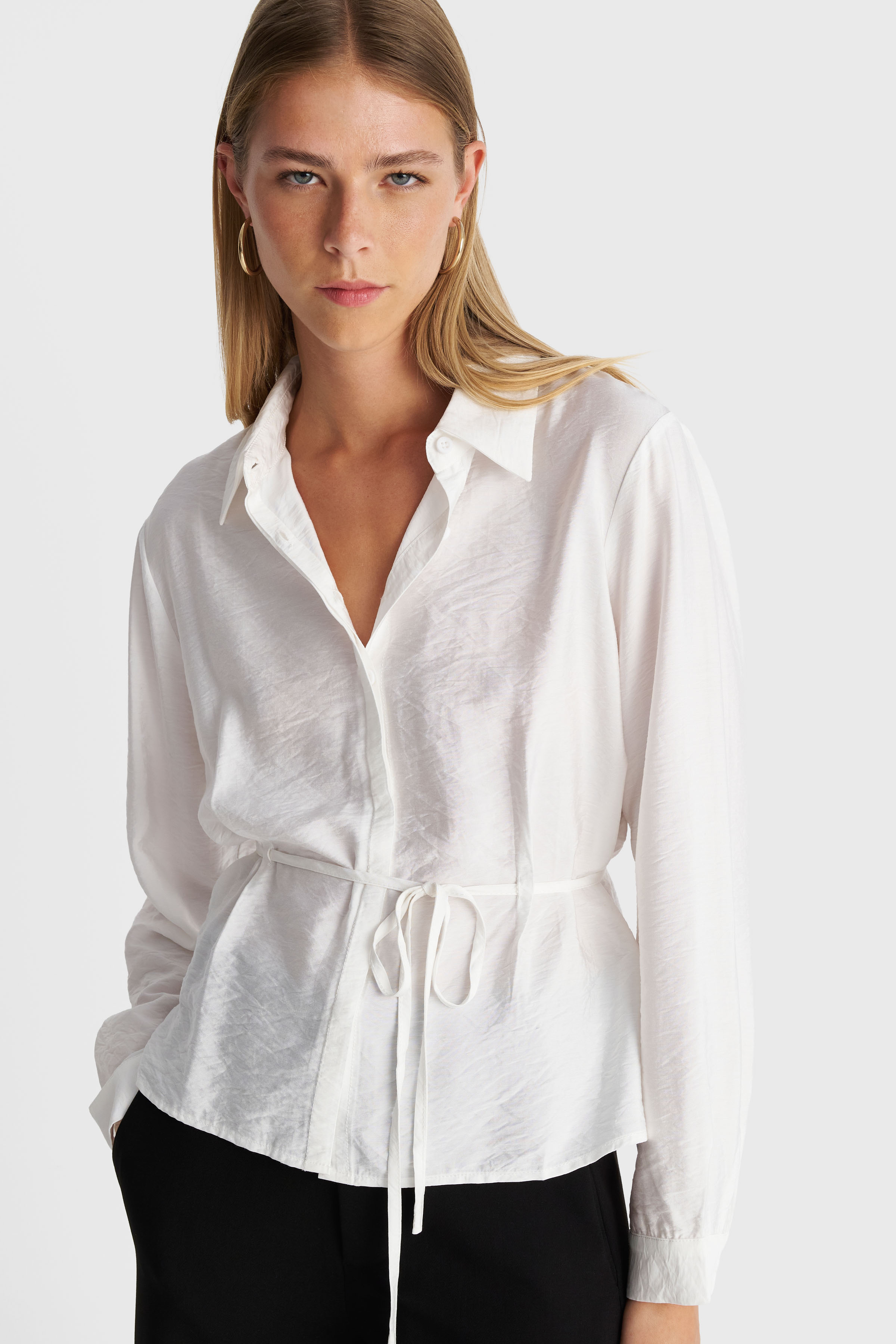 Πουκάμισο με ζώνη στη μέση - Λευκό