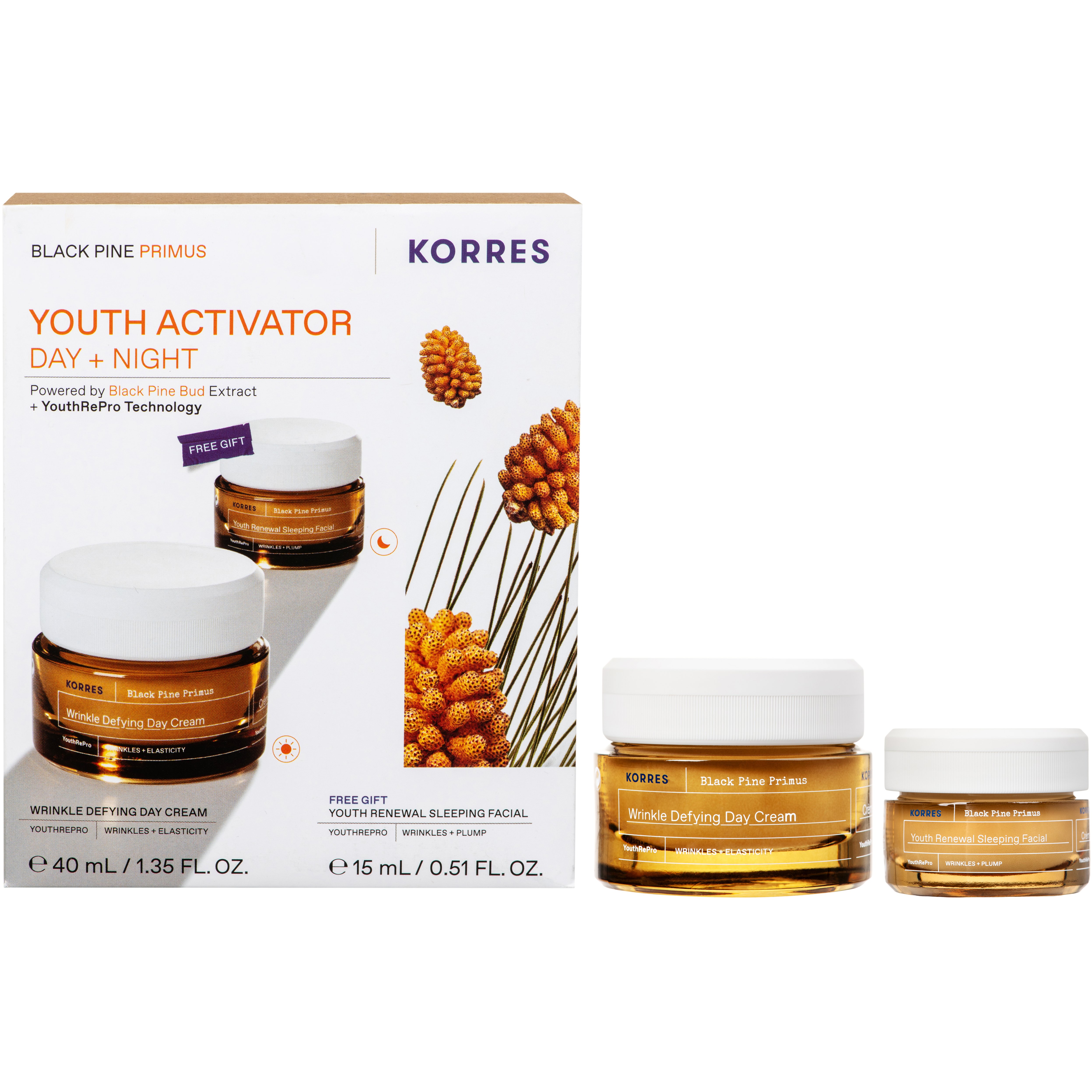 Korres Promo Black Pine Primus Wrinkle Defying Face Day Cream 40ml & Δώρο Youth Renewal Sleeping Facial Cream 15ml