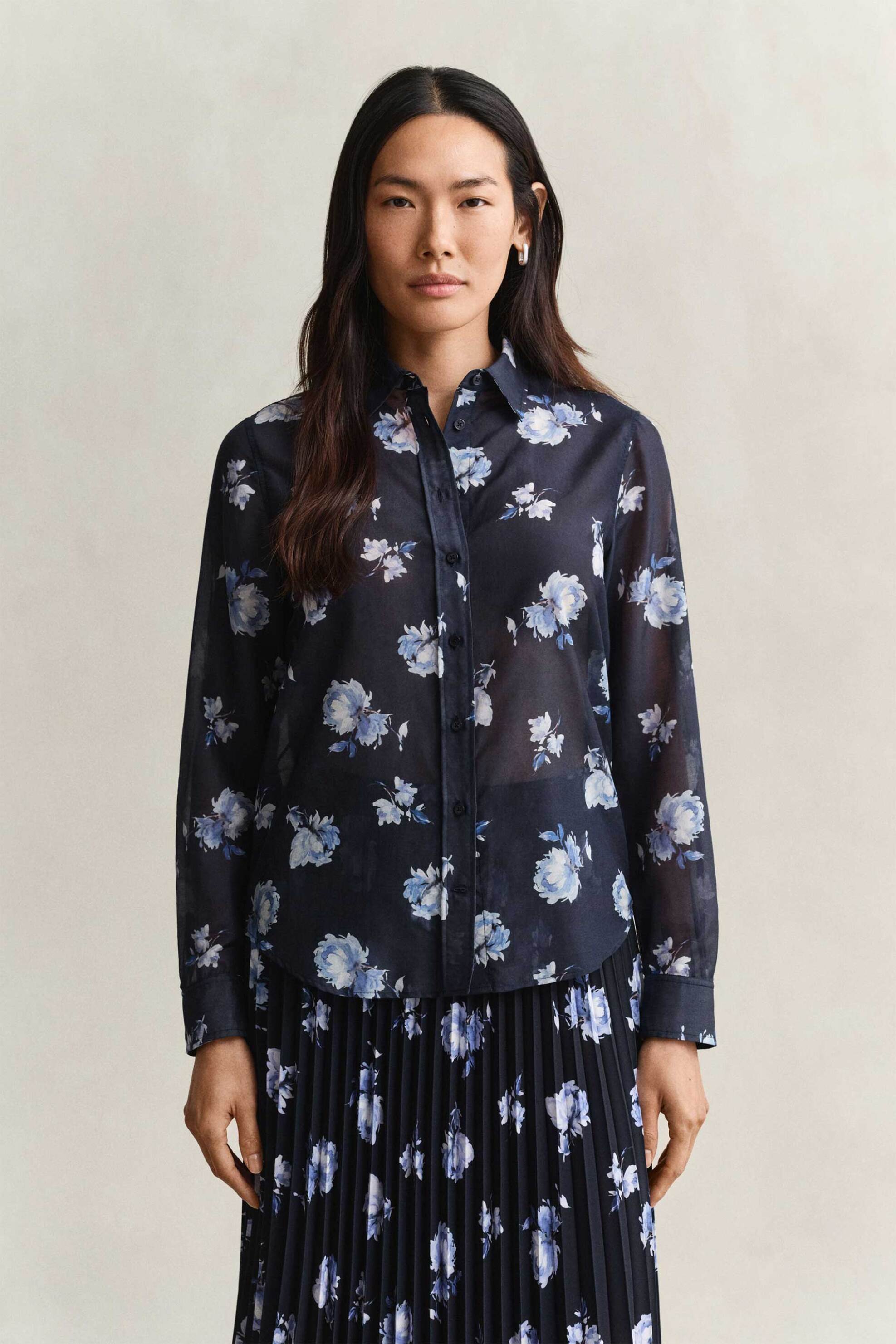 Gant γυναικείο πουκάμισο με μετάξι και floral print Regular Fit