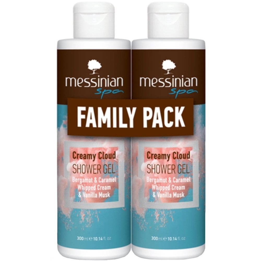 Messinian Spa Promo Creamy Cloud Bergamot, Caramel, Whipped Cream & Vanilla Musk Ενυδατικό Αφρόλουτρο με Άρωμα Περγαμόντου, Καραμελωμένη Σαντιγύ & Μόσχο Βανίλιας για Καθημερινή Χρήση​​​​​​​ 600ml (2x300ml)