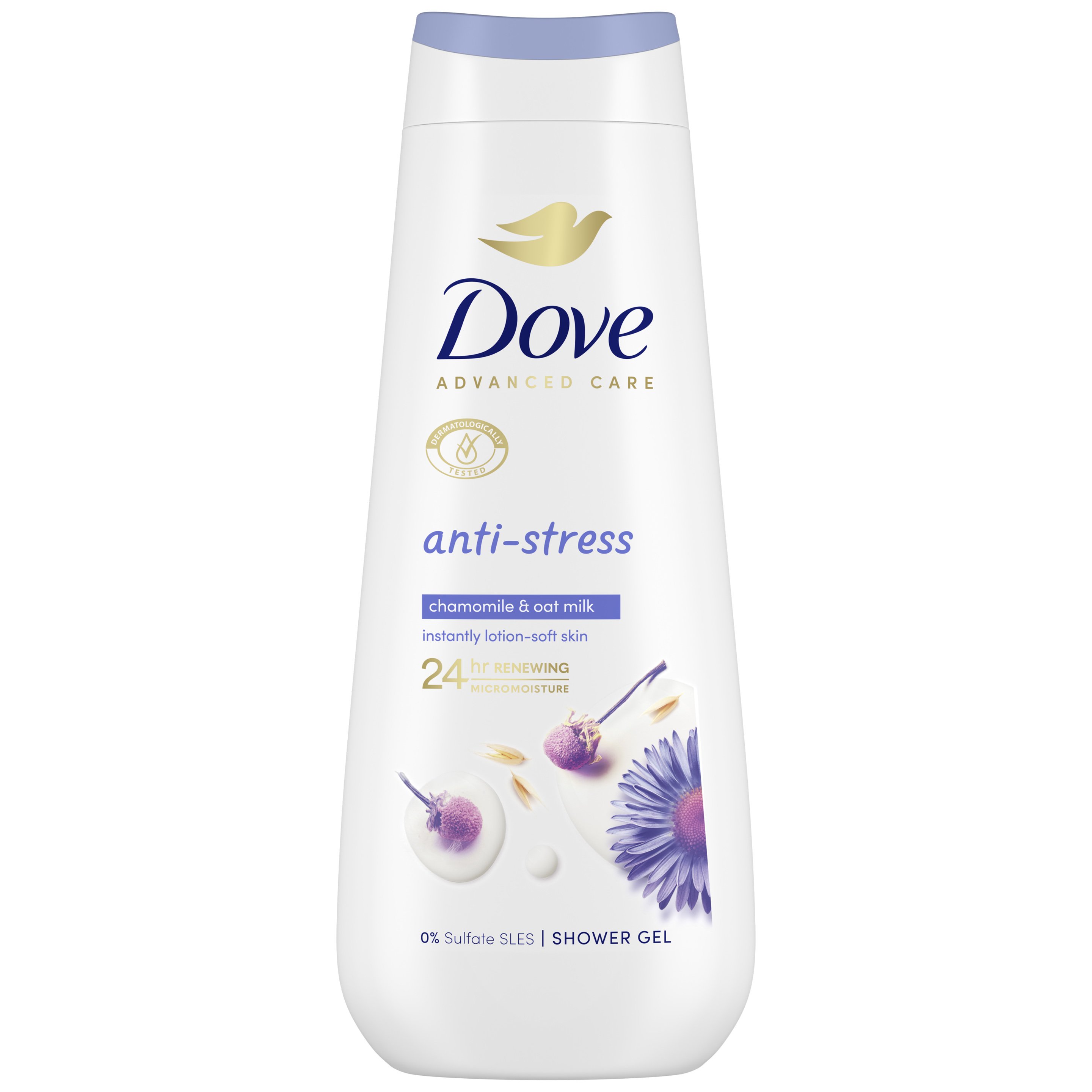 Dove Advanced Care Anti-Stress Shower Gel Ενυδατικό Αφρόλουτρο για Απαλό & Βαθύ Καθαρισμό του Δέρματος με Χαμομήλι & Γάλα Βρώμης 600ml
