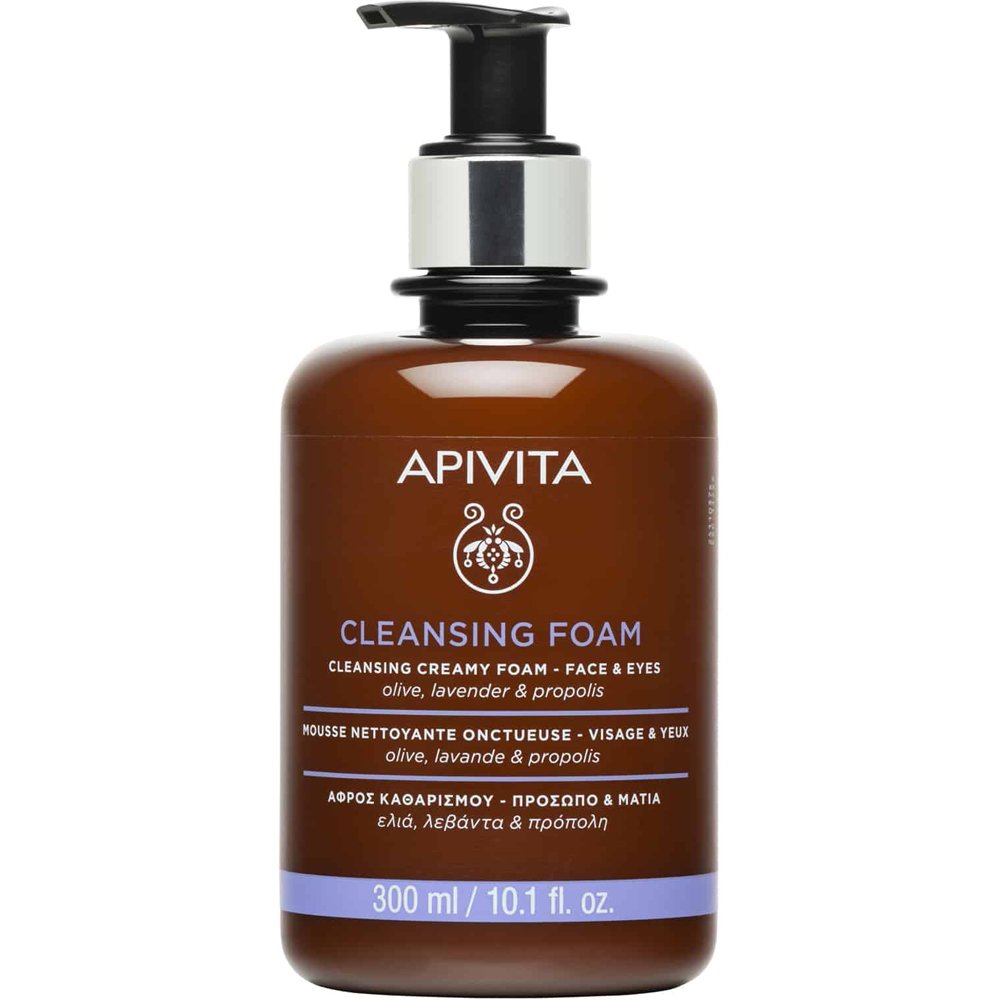 Apivita Cleansing Creamy Foam for Face & Eyes Κρεμώδης Αφρός Καθαρισμού για Πρόσωπο & Μάτια με Ελιά, Λεβάντα & Πρόπολη 300ml