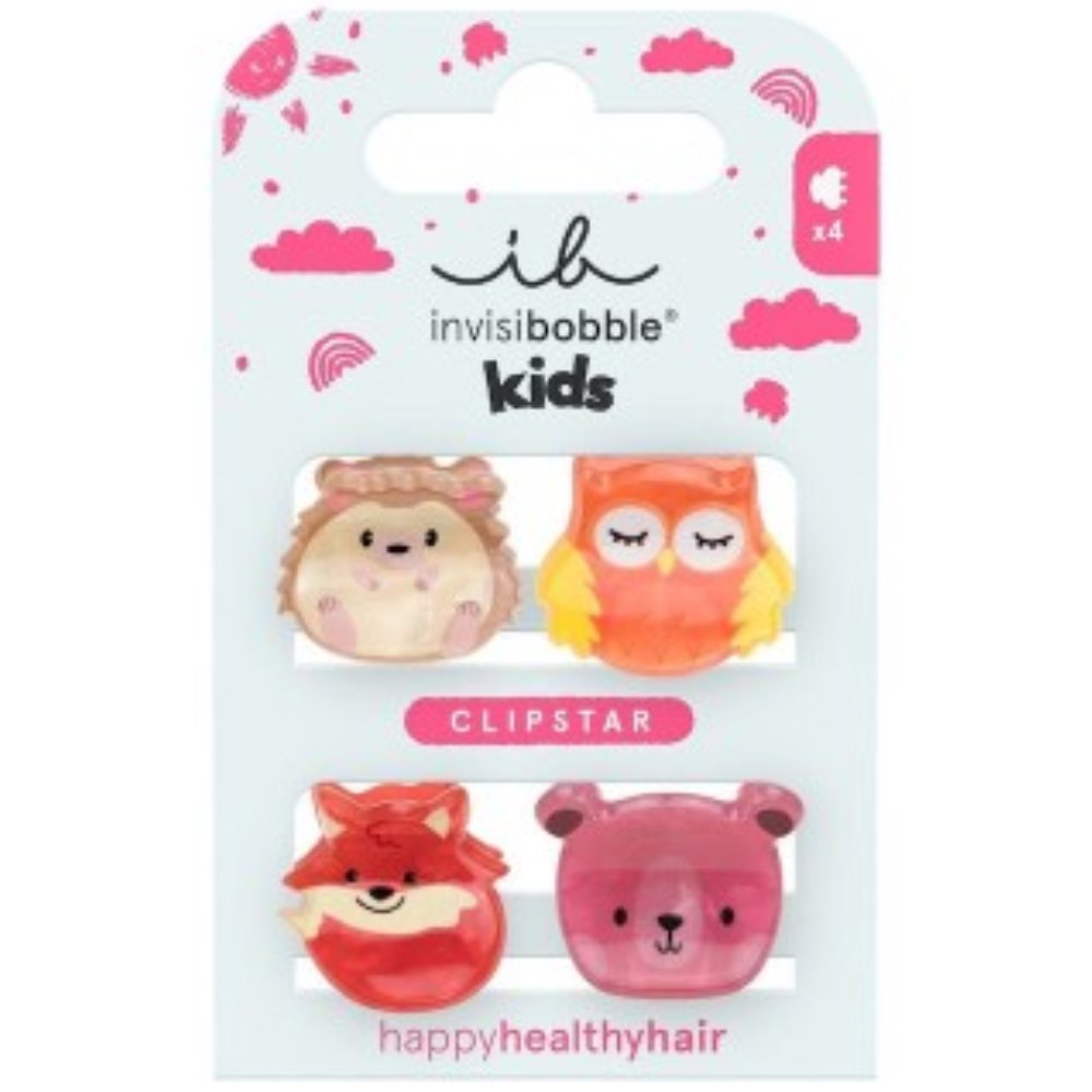 Invisibobble Clipstar Kids Clever Classmates Κλιπ Μαλλιών για Παιδιά με Διάφορα Σχέδια 4 Τεμάχια