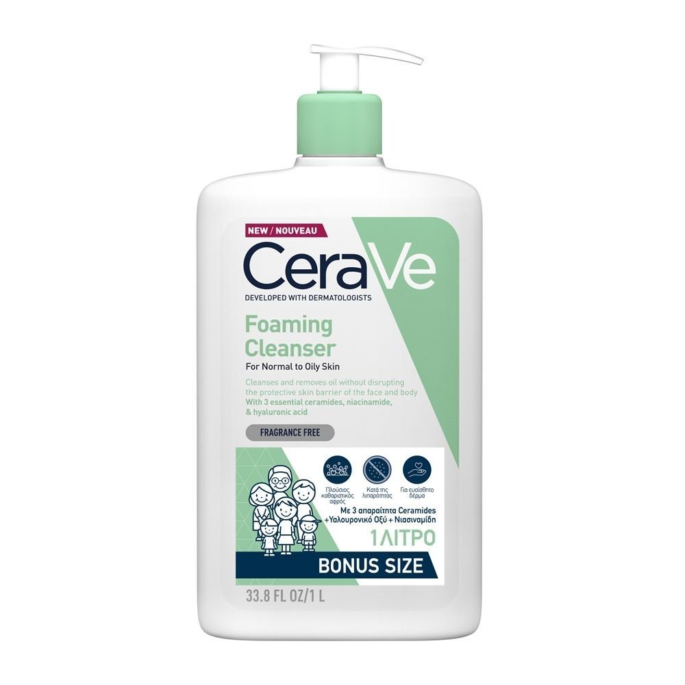 CeraVe for Normal to Oily Skin Face & Body Foaming Cleanser Gel Αφρώδες Τζέλ Καθαρισμού Προσώπου & Σώματος για Κανονική προς Λιπαρή Επιδερμίδα 1Lt