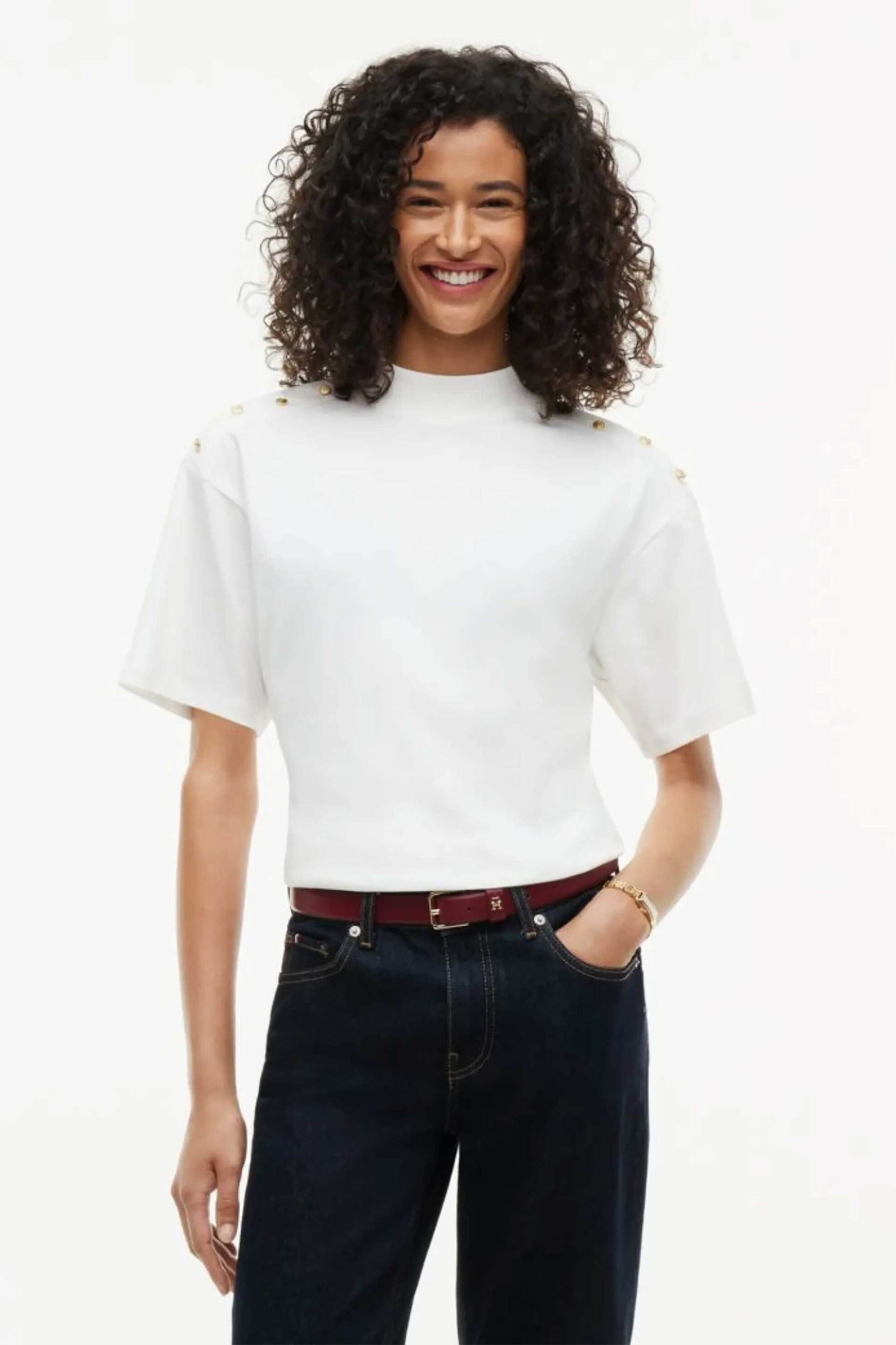 Tommy Hilfiger γυναικεία μπλούζα με χρυσά διακοσμητικά κουμπιά Regular Fit