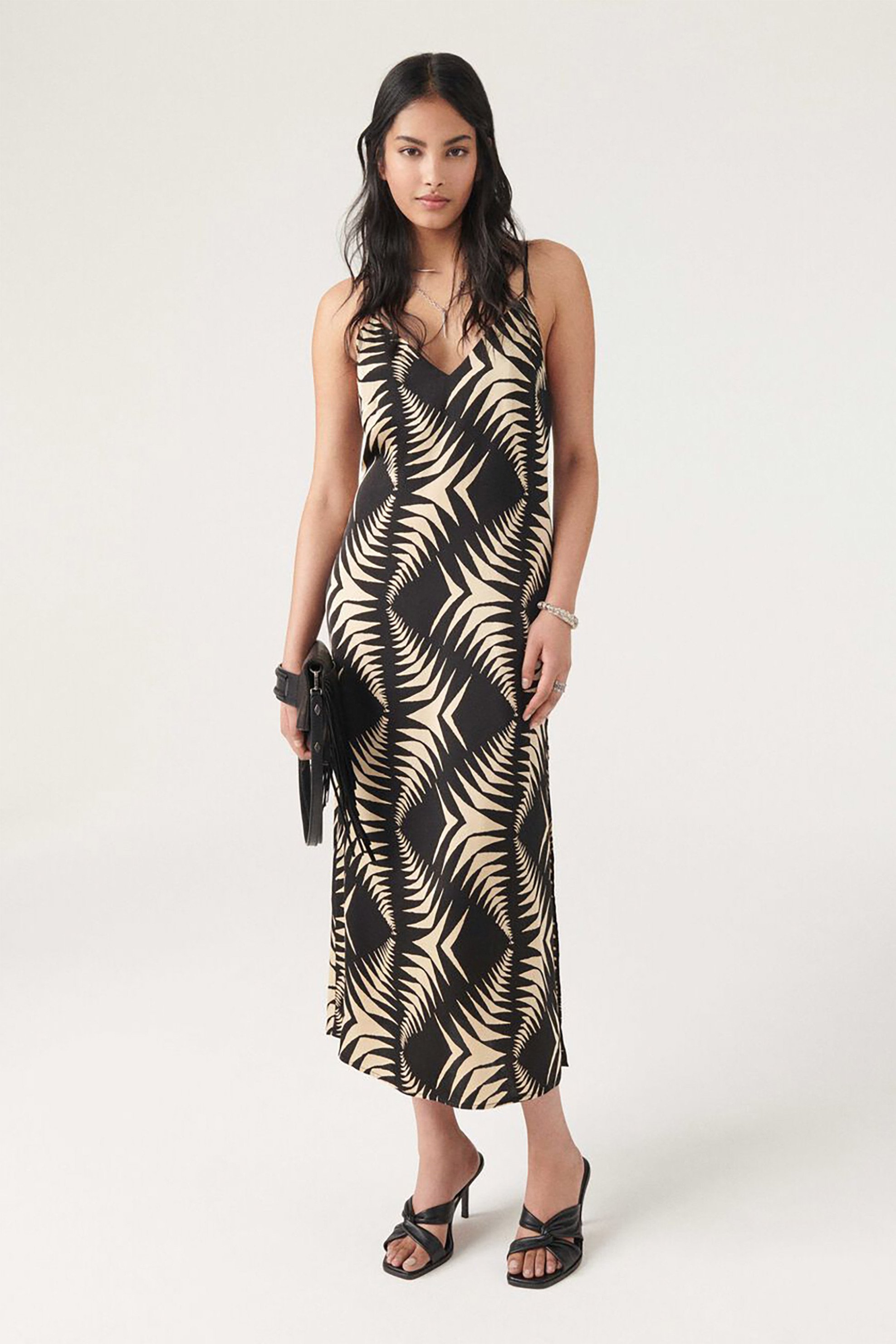 ba&sh γυναικείο midi slip φόρεμα με all-over graphic two-tone print "Napi" | 3