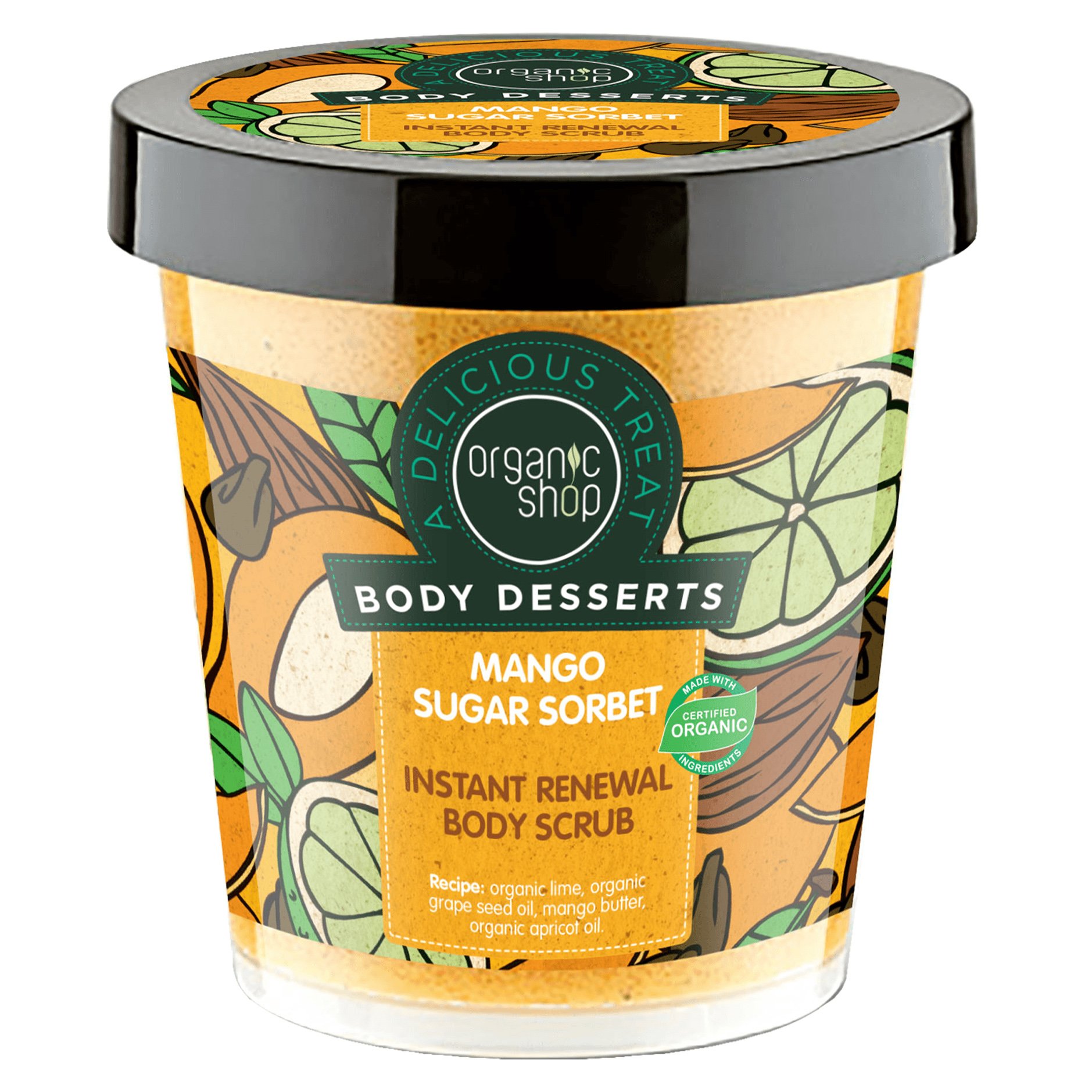 Organic Shop Body Desserts Mango Sugar Sorbet Instant Renewal Body Scrub Απολεπιστικό Σώματος Άμεσης Ανανέωσης με Μάνγκο & Ζάχαρη 450ml