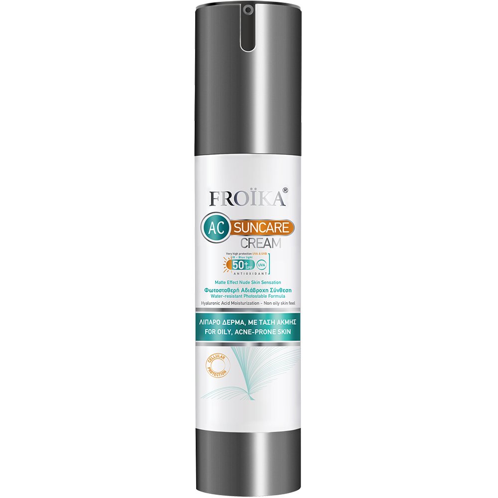 Froika Suncare AC Spf50+ Cream Αντηλιακή Κρέμα Προσώπου Σώματος Πολύ Υψηλής Προστασίας για Λιπαρό με Τάση Ακμής Δέρμα με Ματ Αποτέλεσμα & Ενυδάτωση με Υαλουρονικό Οξύ 50ml