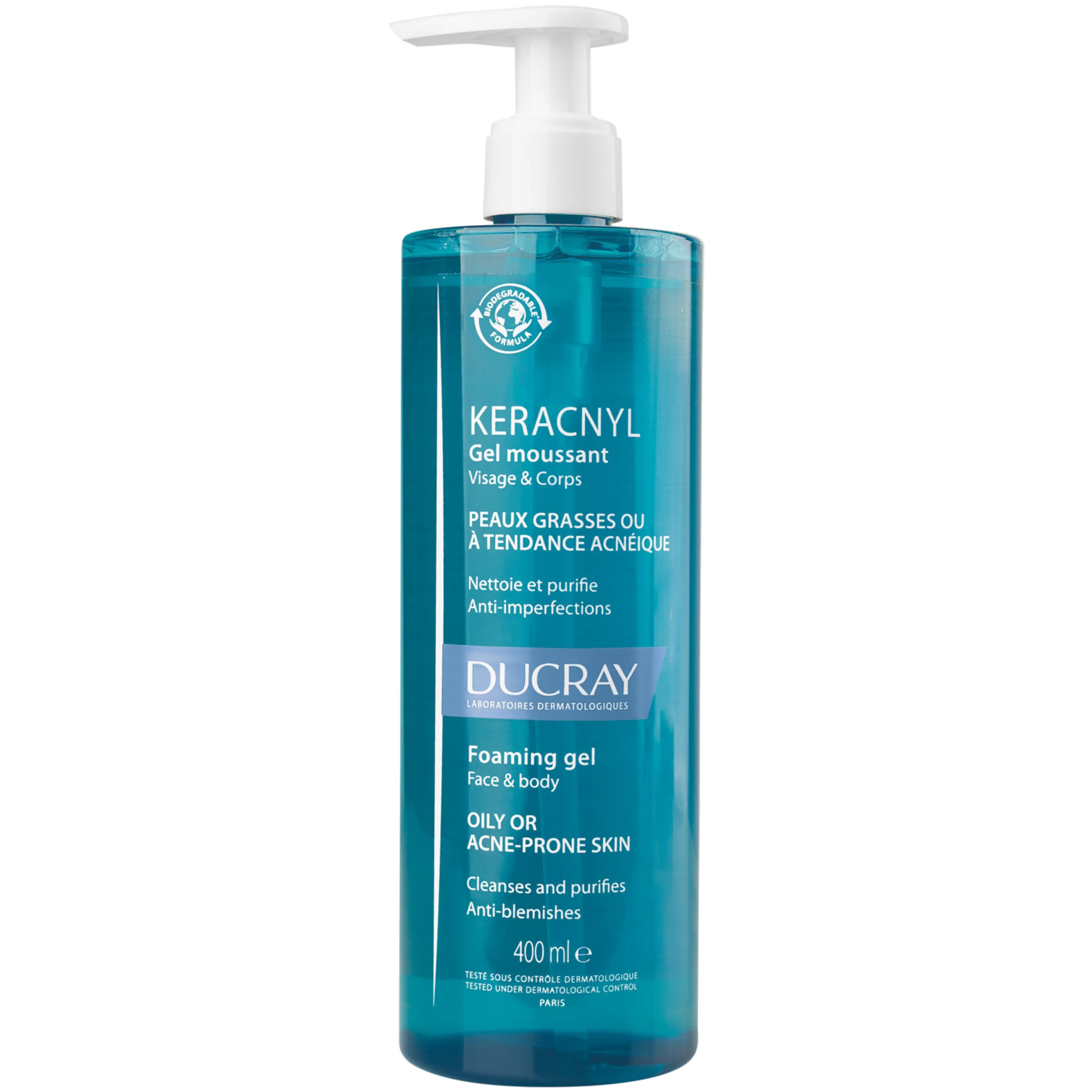 Ducray Keracnyl Gel Moussant Gel Καθαρισμού Προσώπου & Σώματος για Δέρματα με Ατέλειες - 400ml