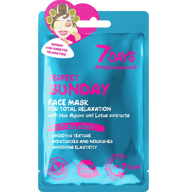 7DAYS Perfect Sunday Day 7 Zen Effect Face Sheet Mask Μάσκα Προσώπου με μπλε Αγαύη & Λωτό για Ενυδάτωση, Αναγέννηση του Δέρματος & Λεία Όψη 28g