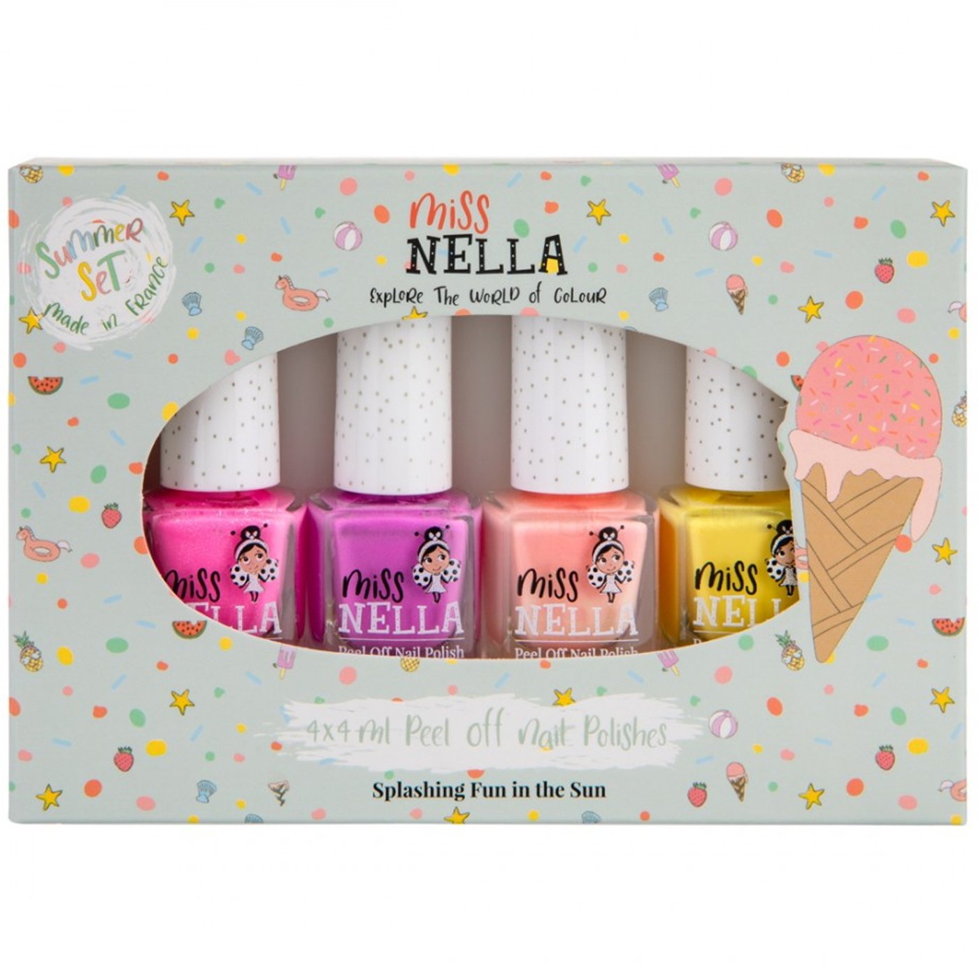 Miss Nella Promo Summer Set Peel Off Nail Polishes Κωδ 76633 Παιδικά, μη Τοξικά Βερνίκια Glitter Νυχιών με Βάση το Νερό 4x4ml